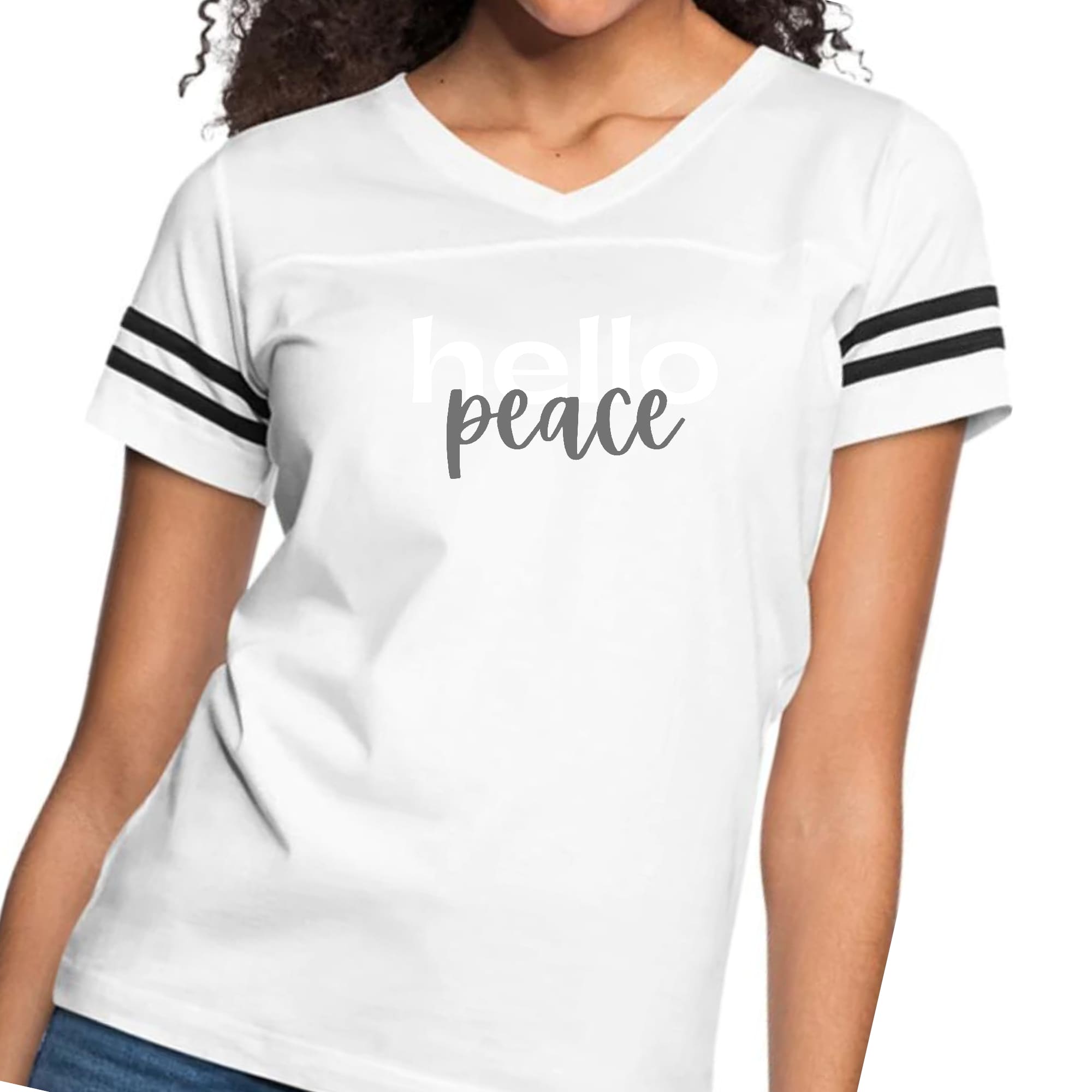 Womens Vintage Sport Graphic T-shirt, Hello Peace White and Gray-0