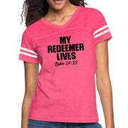 Womens Vintage Sport Graphic T-shirt, My Redeemer Lives Print-1
