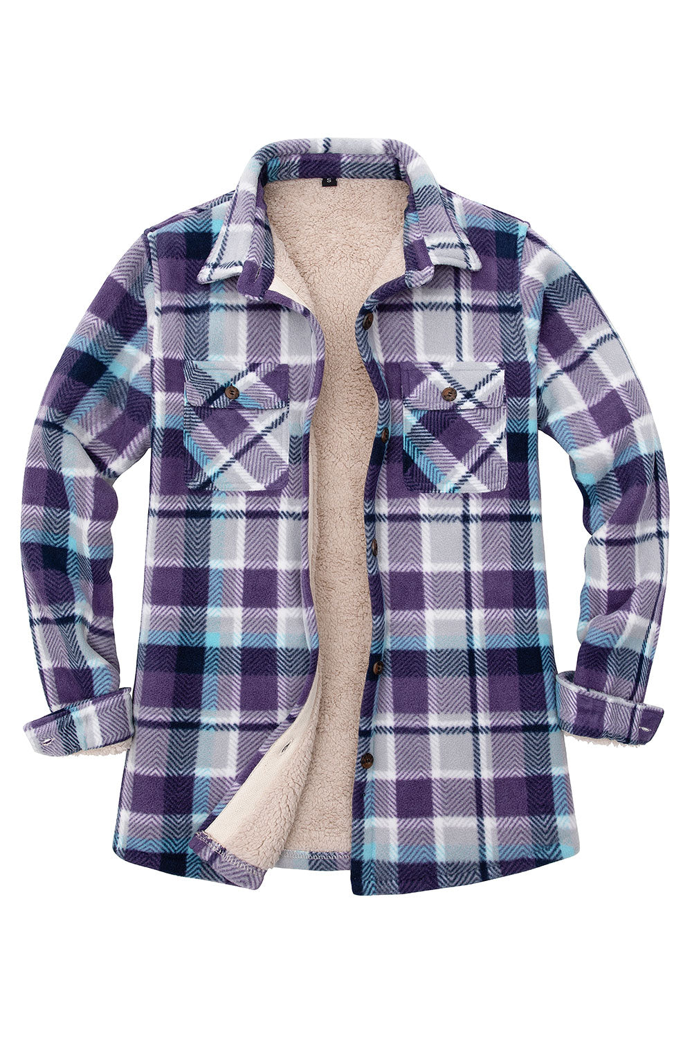 Women's Sherpa Lined Throughout Shirt Jacket Button Up Plaid Jacket-14