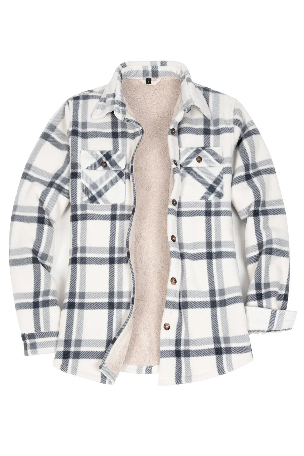 Women's Sherpa Lined Throughout Shirt Jacket Button Up Plaid Jacket-9