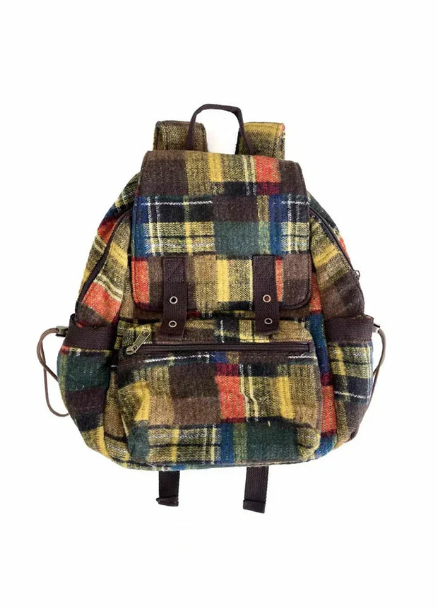 Vintage Patchworkl Check Flap Backpack-4