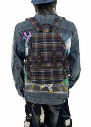 Vintage Patchworkl Check Flap Backpack-6