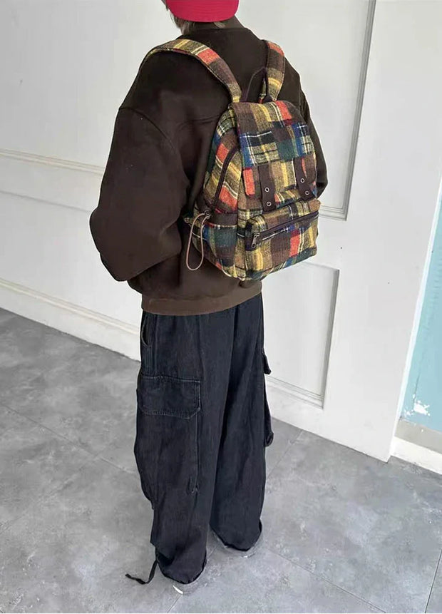 Vintage Patchworkl Check Flap Backpack-1