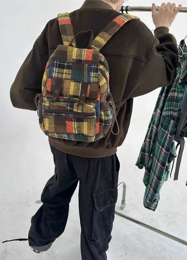 Vintage Patchworkl Check Flap Backpack-2