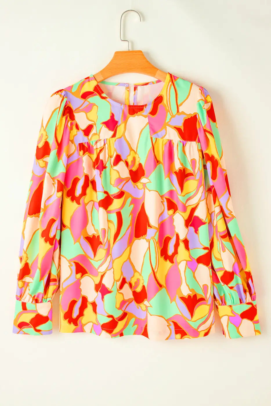 Yellow Abstract Puff Sleeve Blouse-4