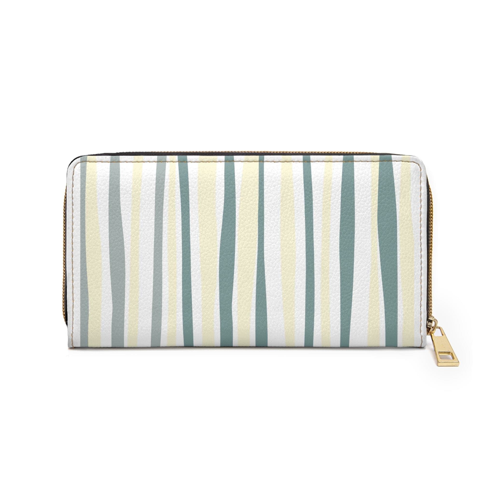 Yellow And Mint Stripe Abstract Art Womens Zipper Wallet Clutch Purse-1