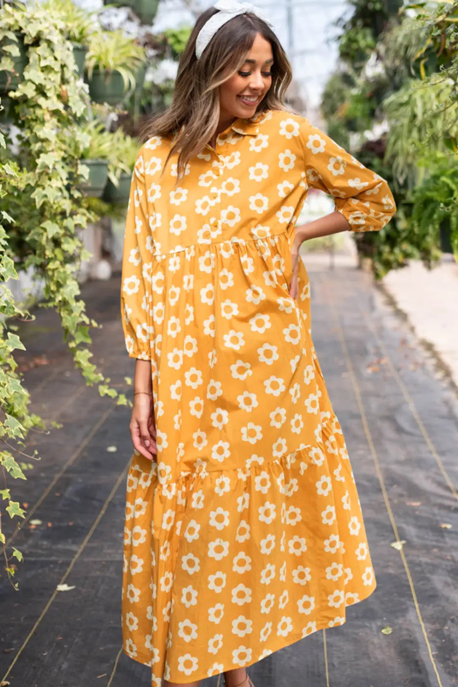 Yellow Flower Print Maxi Dress-4