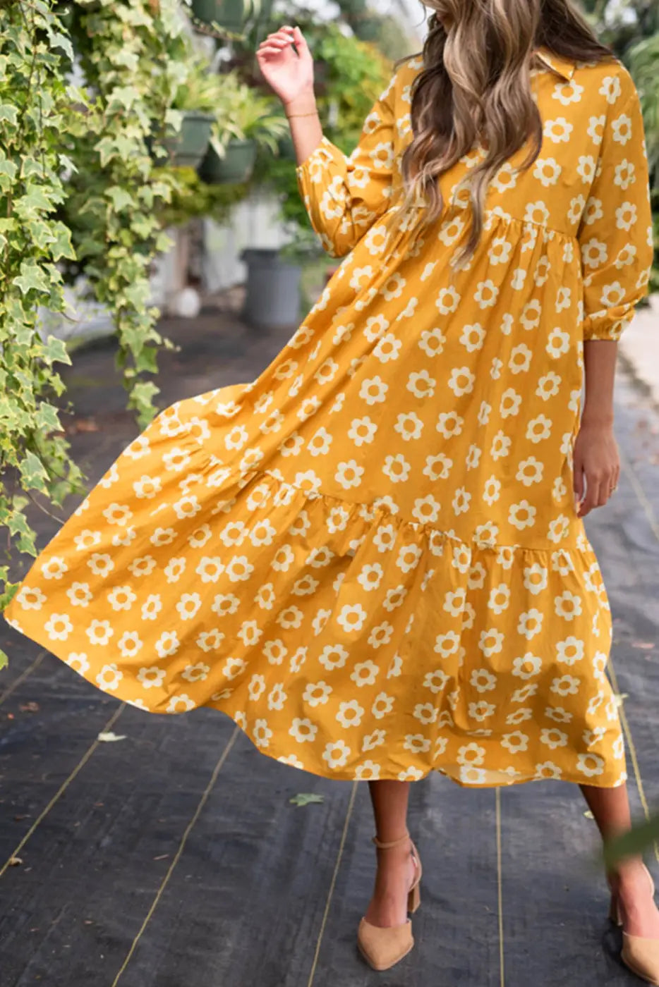 Yellow Flower Print Maxi Dress-0