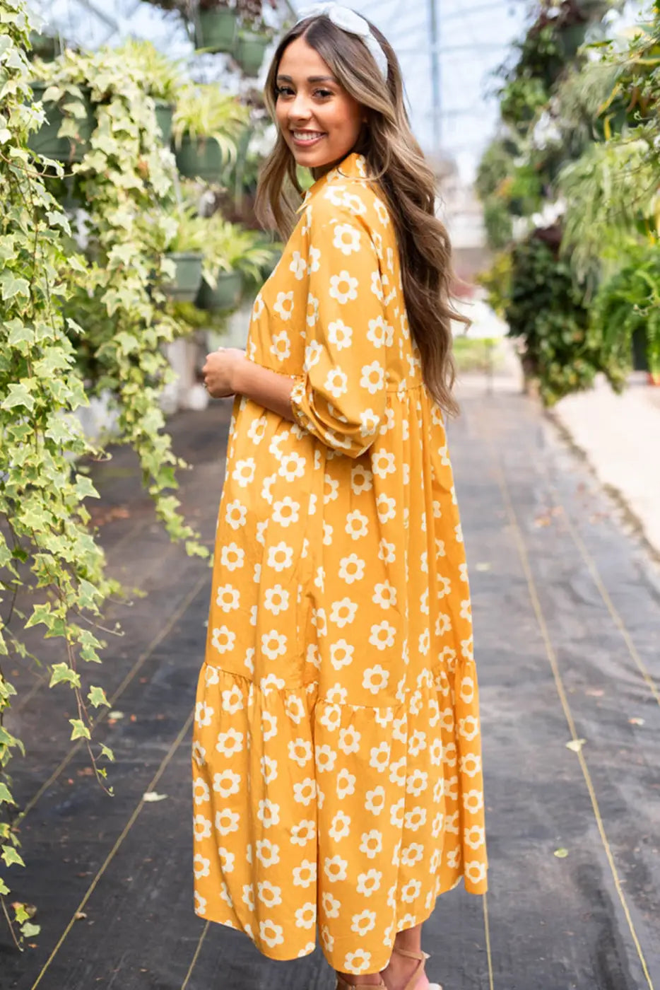 Yellow Flower Print Maxi Dress-2