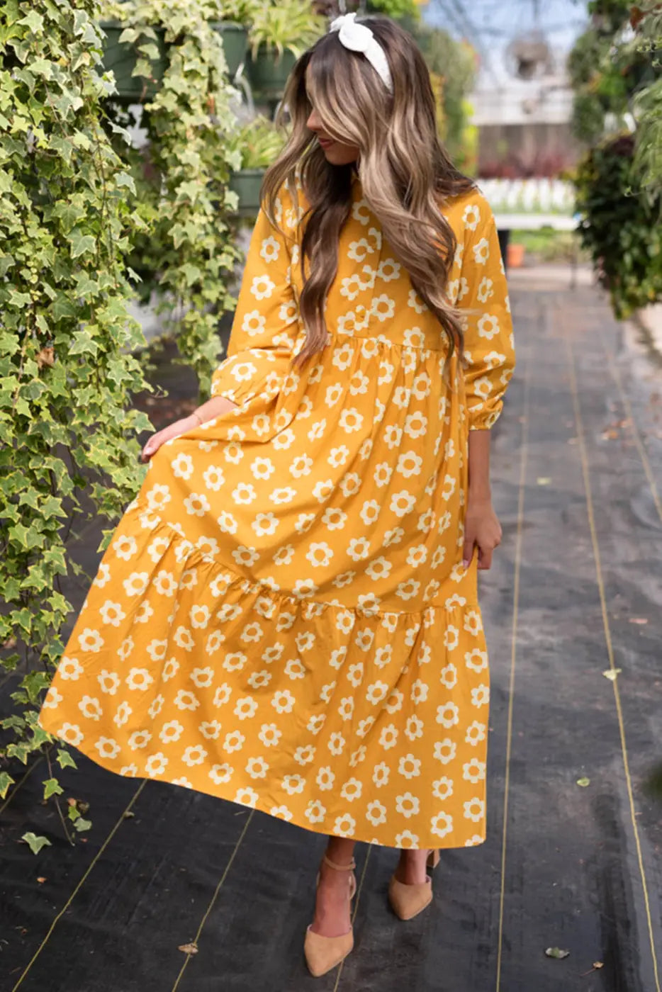 Yellow Flower Print Maxi Dress-3