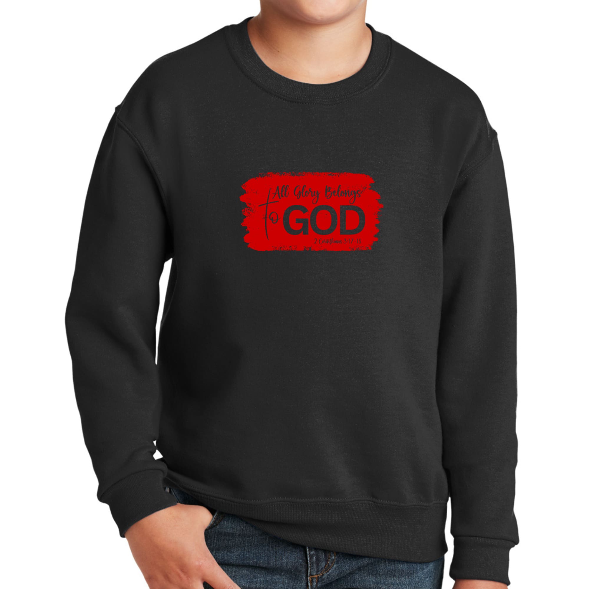 Youth Graphic Sweatshirt, All Glory Belongs To God, Red-0