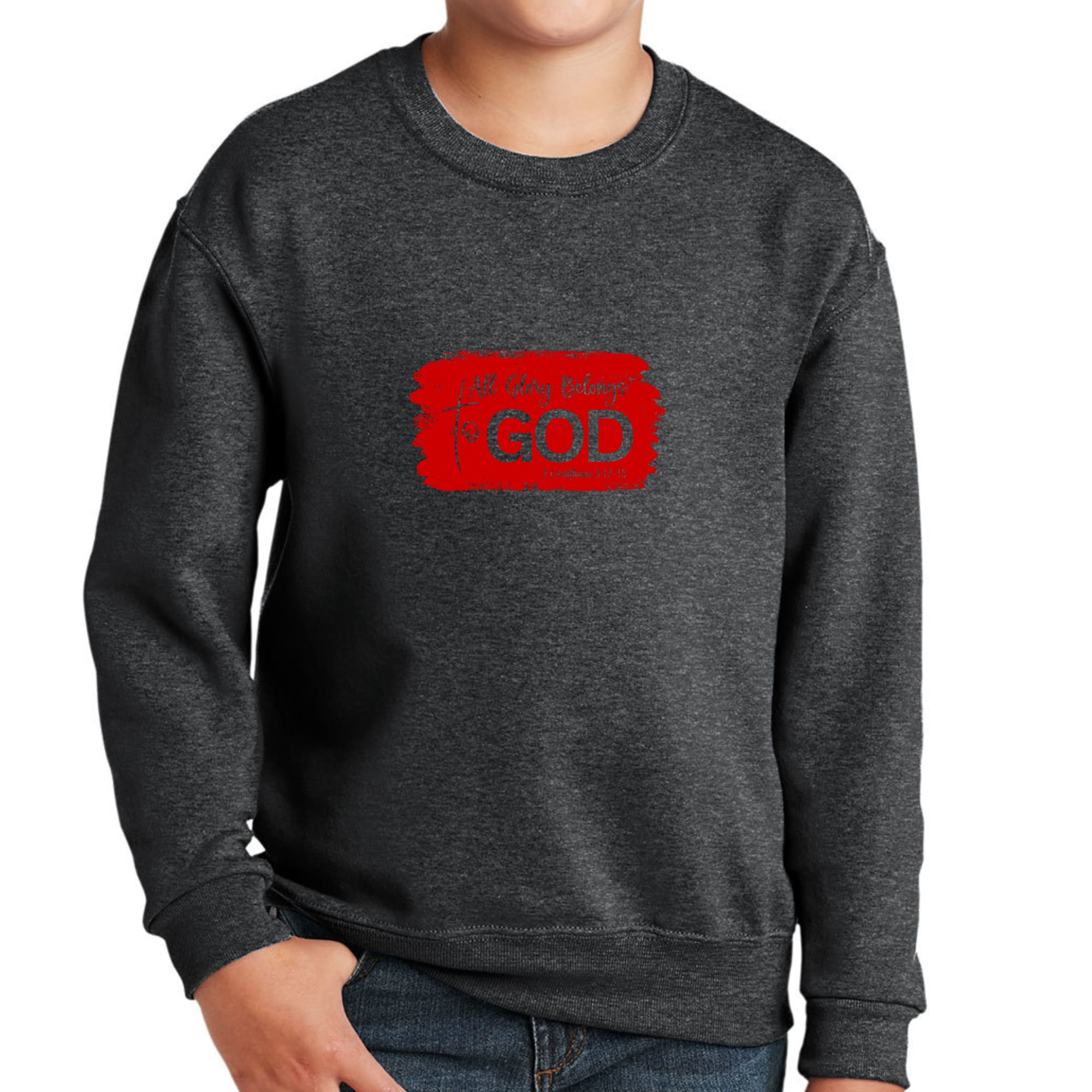 Youth Graphic Sweatshirt, All Glory Belongs To God, Red-6