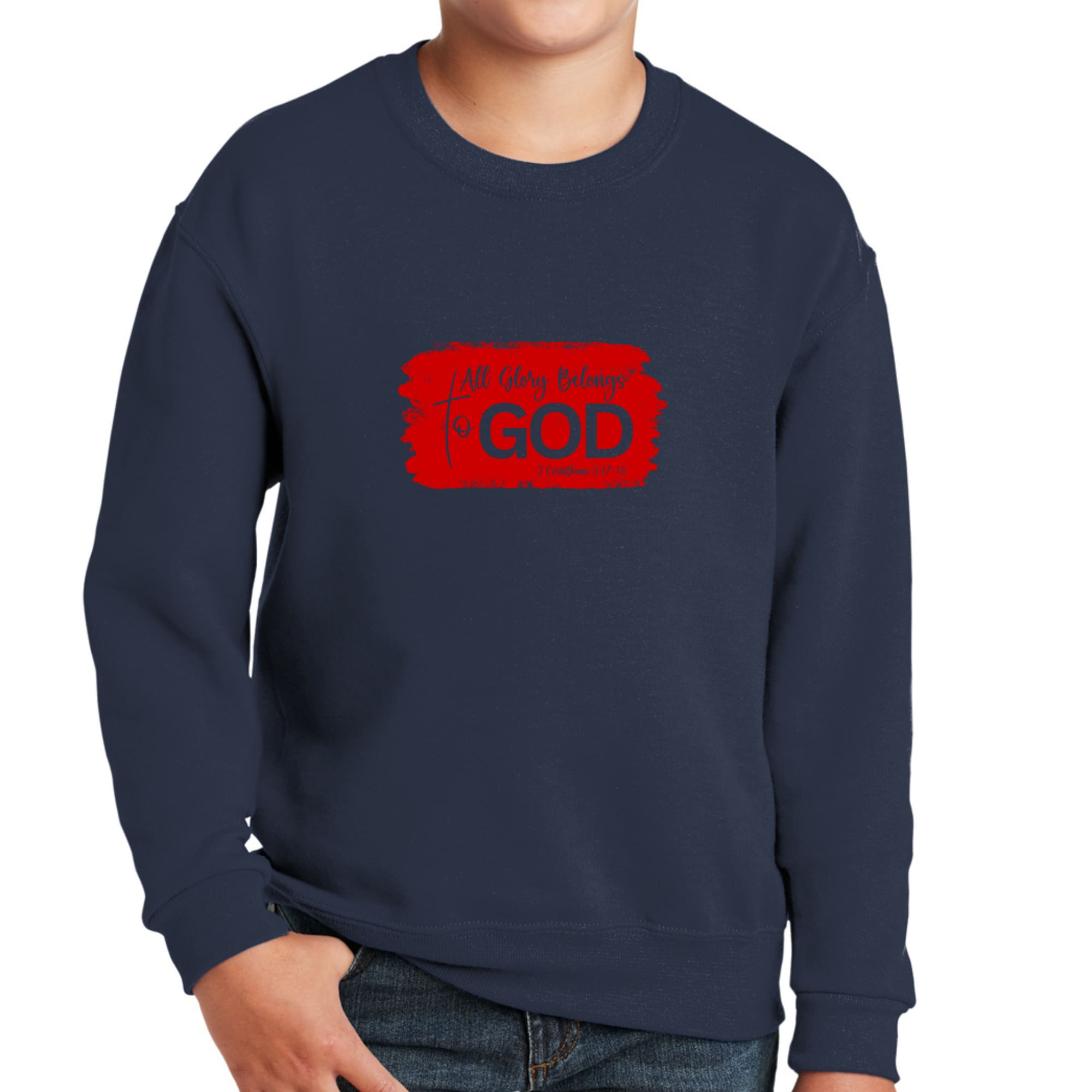 Youth Graphic Sweatshirt, All Glory Belongs To God, Red-3