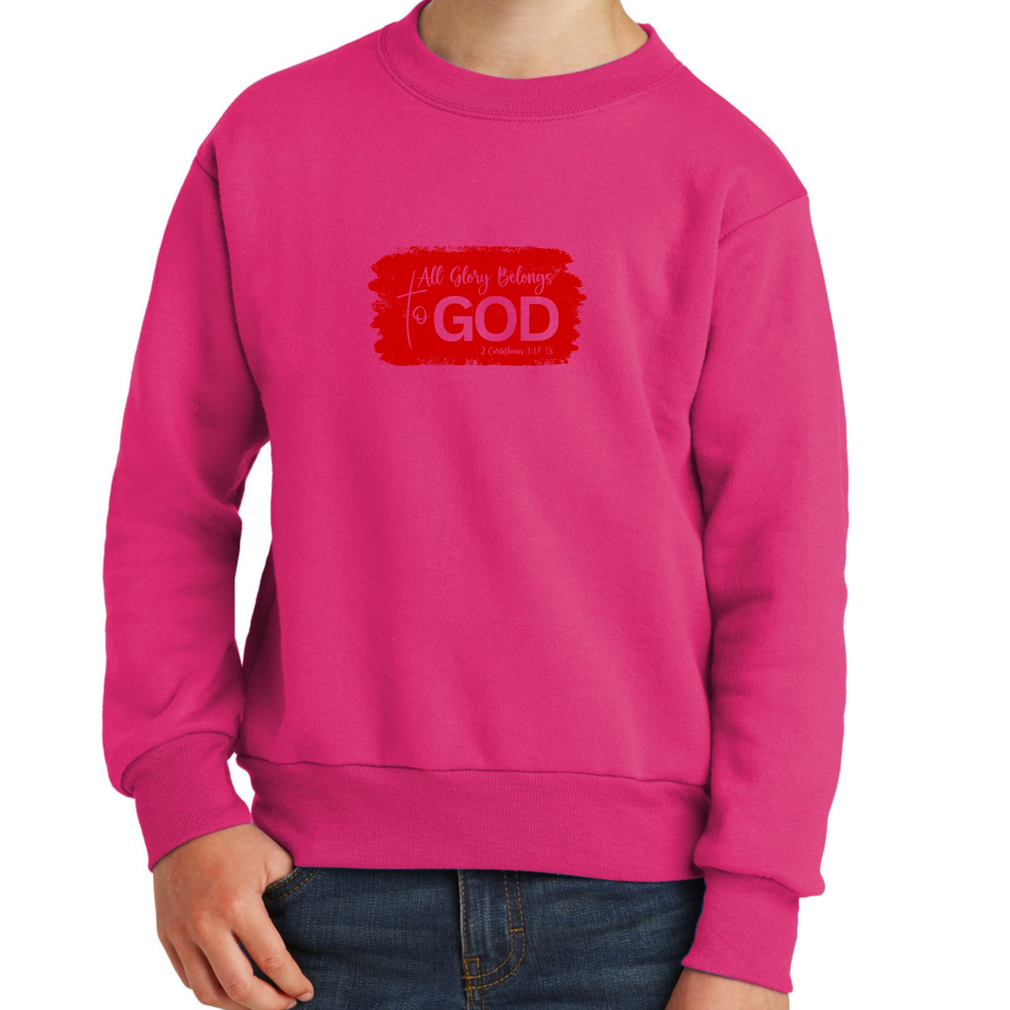 Youth Graphic Sweatshirt, All Glory Belongs To God, Red-7