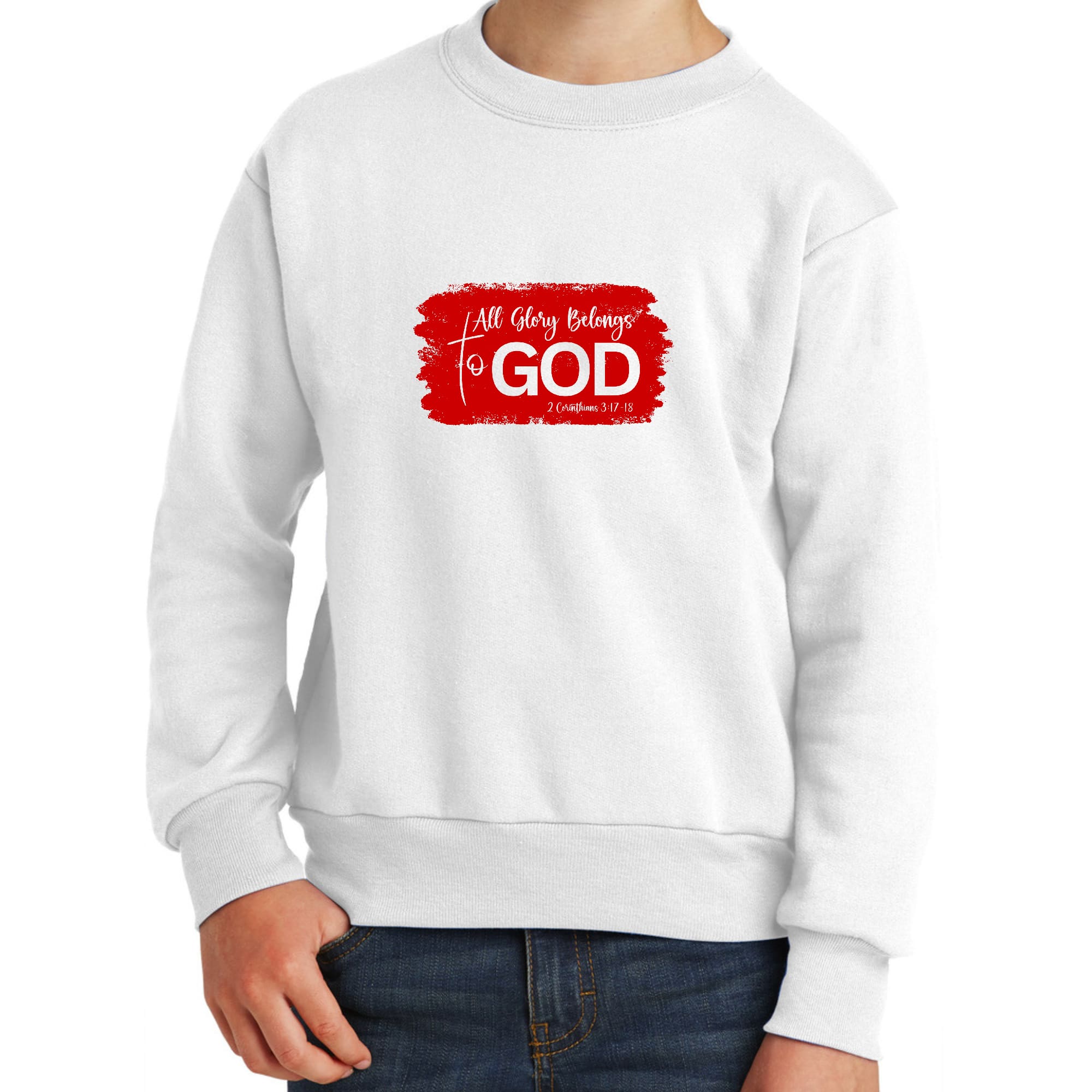 Youth Graphic Sweatshirt, All Glory Belongs To God, Red-5