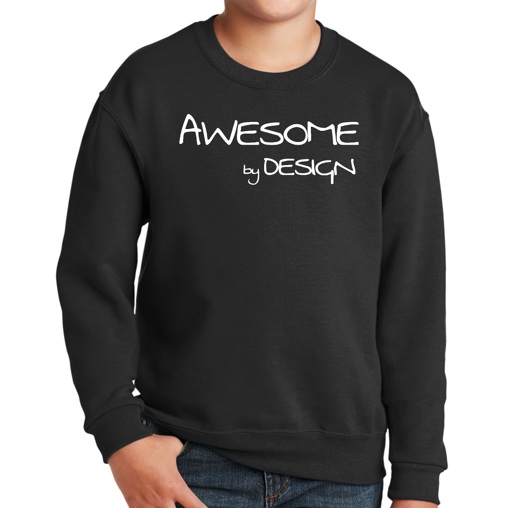 Youth Graphic Sweatshirt Awesome By Design White Print-0