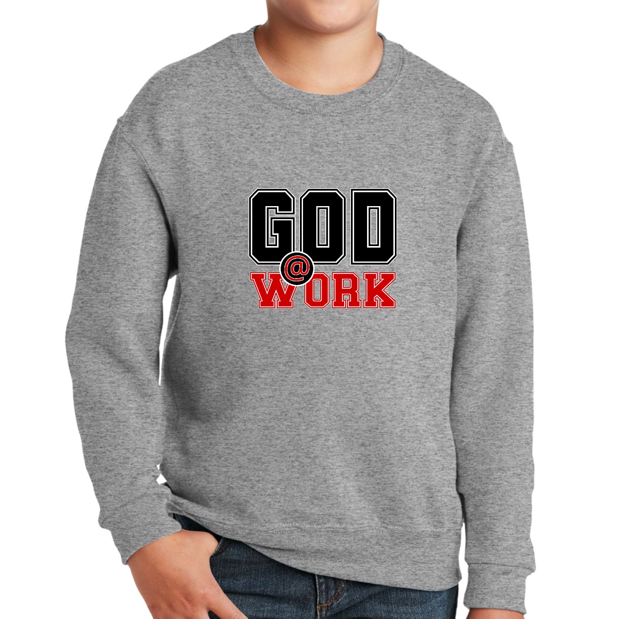 Youth Graphic Sweatshirt, God @ Work Black and Red Print-4