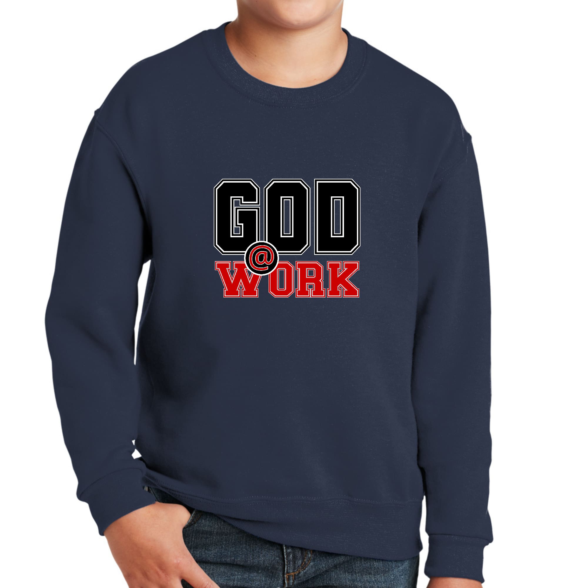 Youth Graphic Sweatshirt, God @ Work Black and Red Print-3