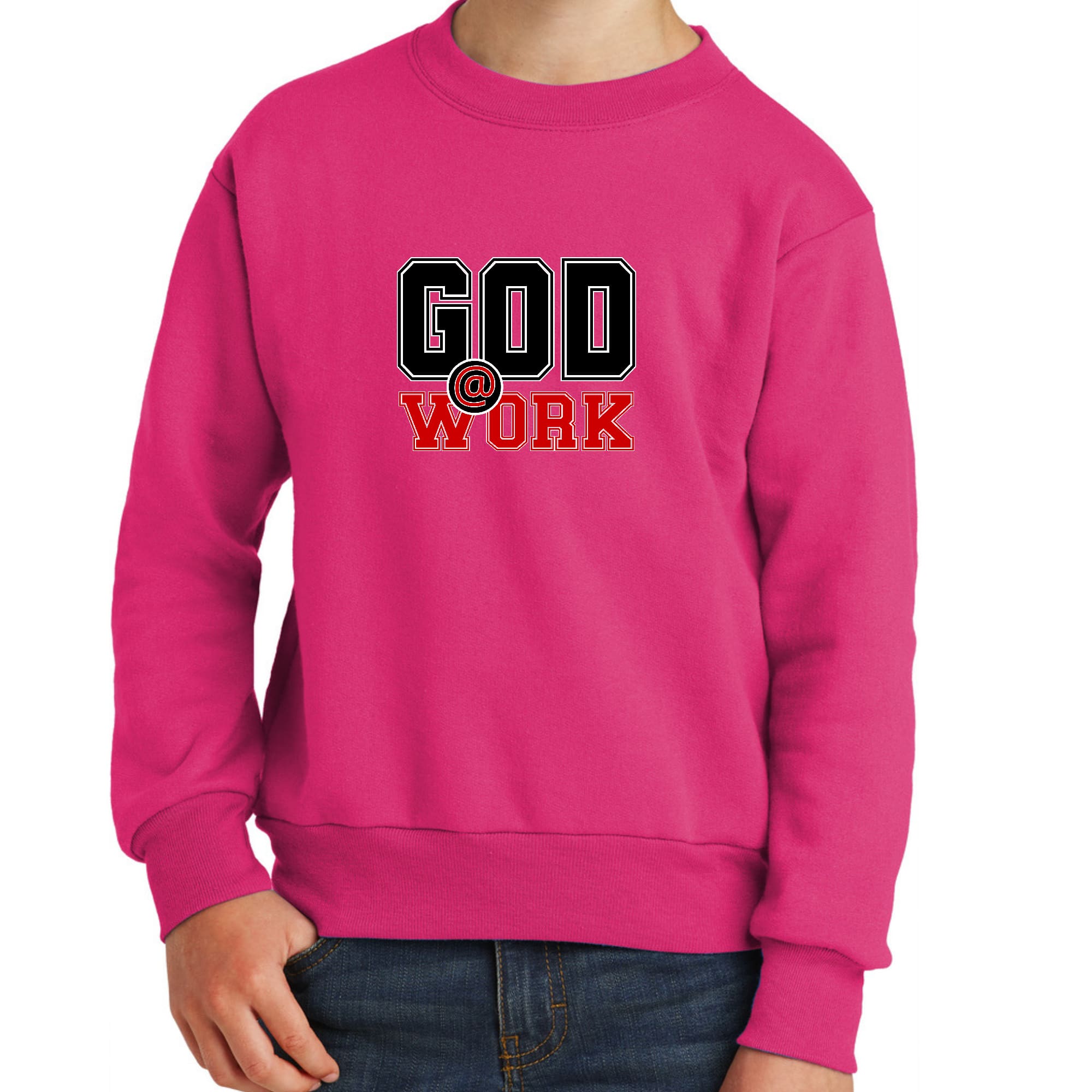 Youth Graphic Sweatshirt, God @ Work Black and Red Print-7