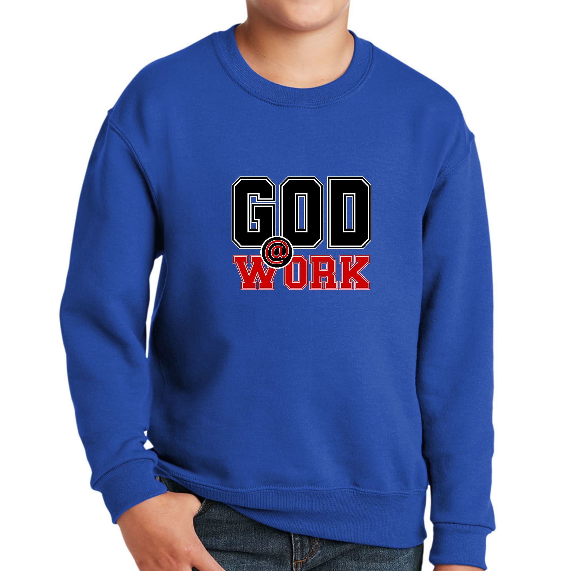 Youth Graphic Sweatshirt, God @ Work Black and Red Print-2