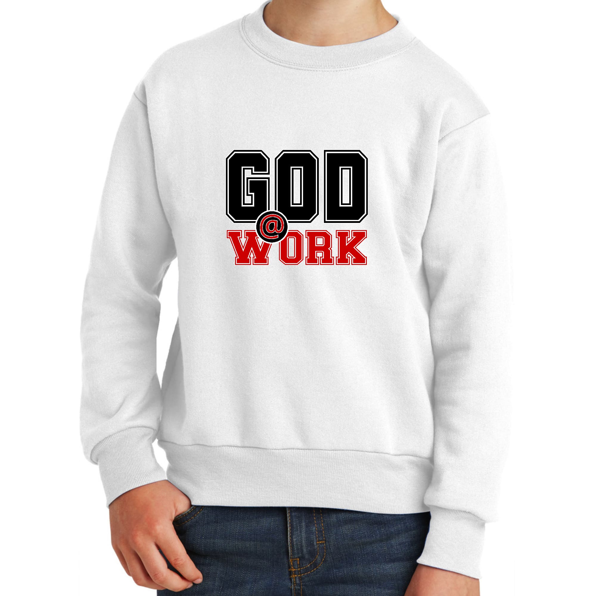 Youth Graphic Sweatshirt, God @ Work Black and Red Print-5