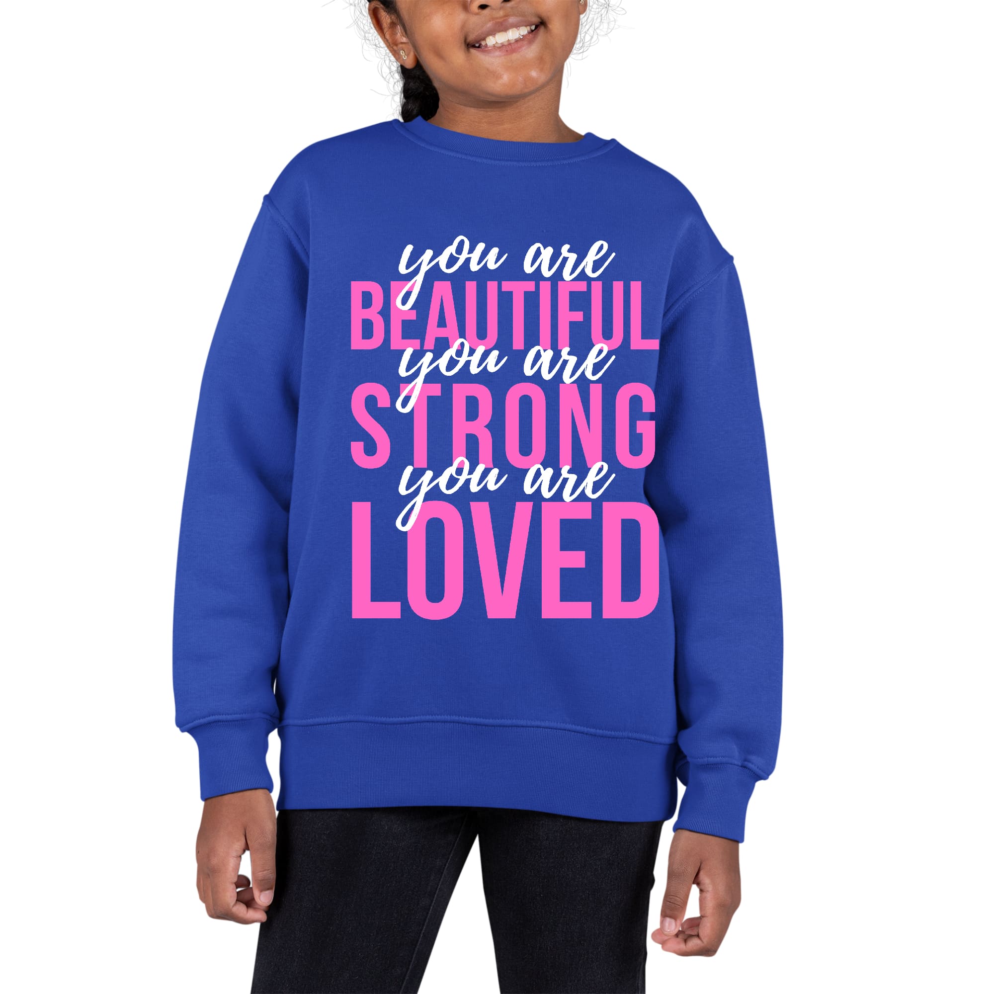 Youth Graphic Sweatshirt You Are Beautiful Strong Loved Inspiration-2