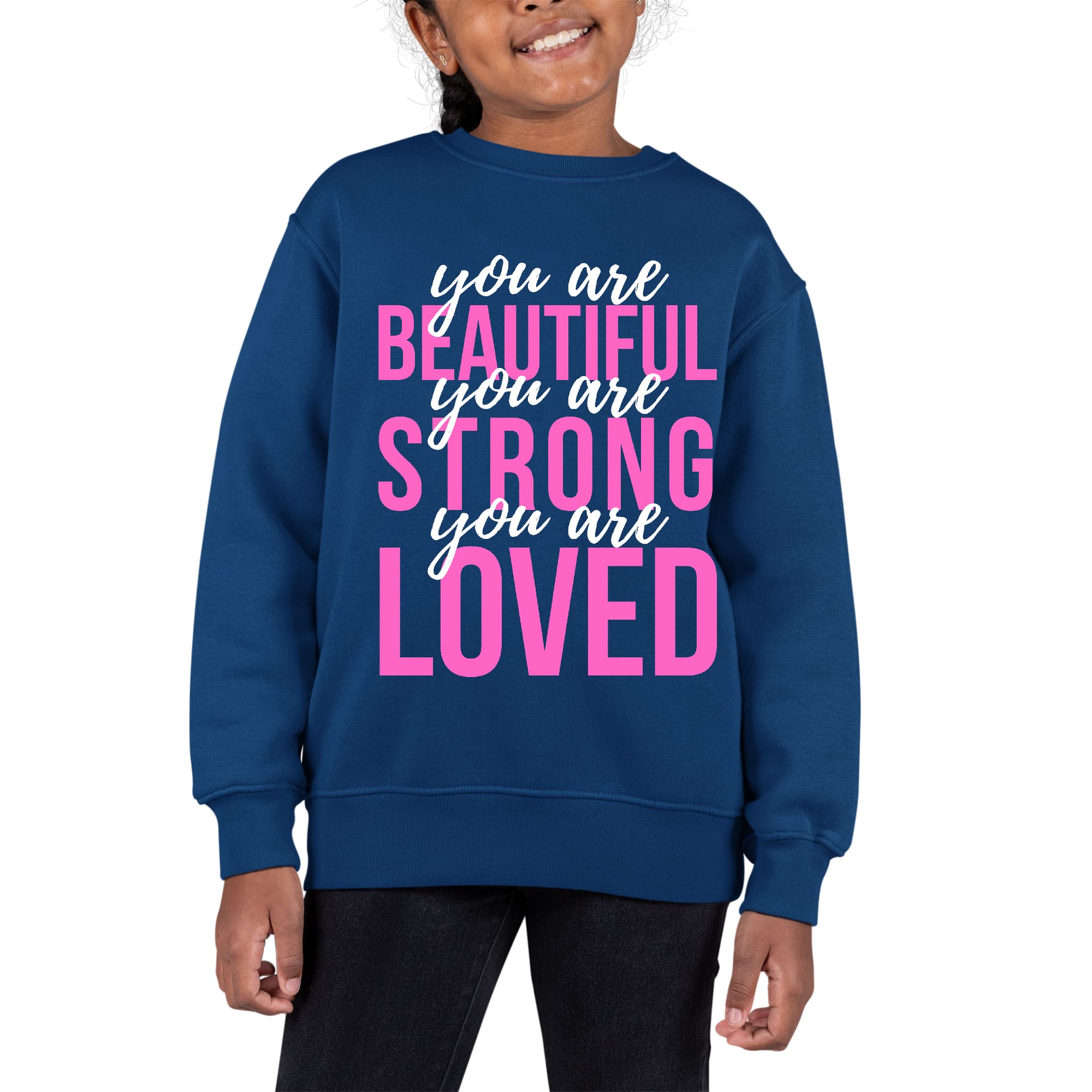 Youth Graphic Sweatshirt You Are Beautiful Strong Loved Inspiration-3