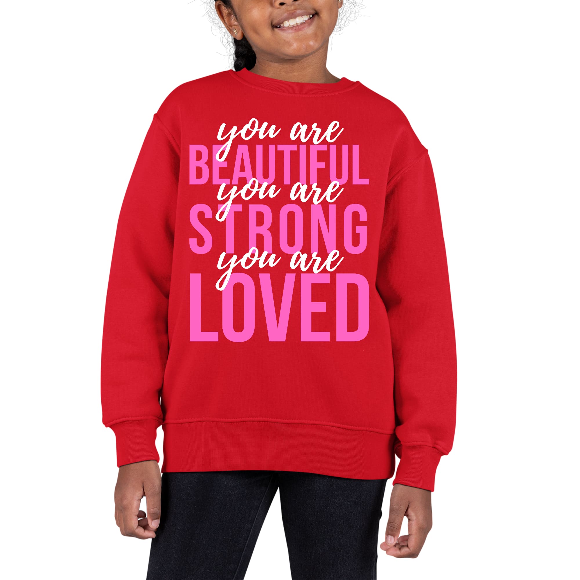 Youth Graphic Sweatshirt You Are Beautiful Strong Loved Inspiration-1