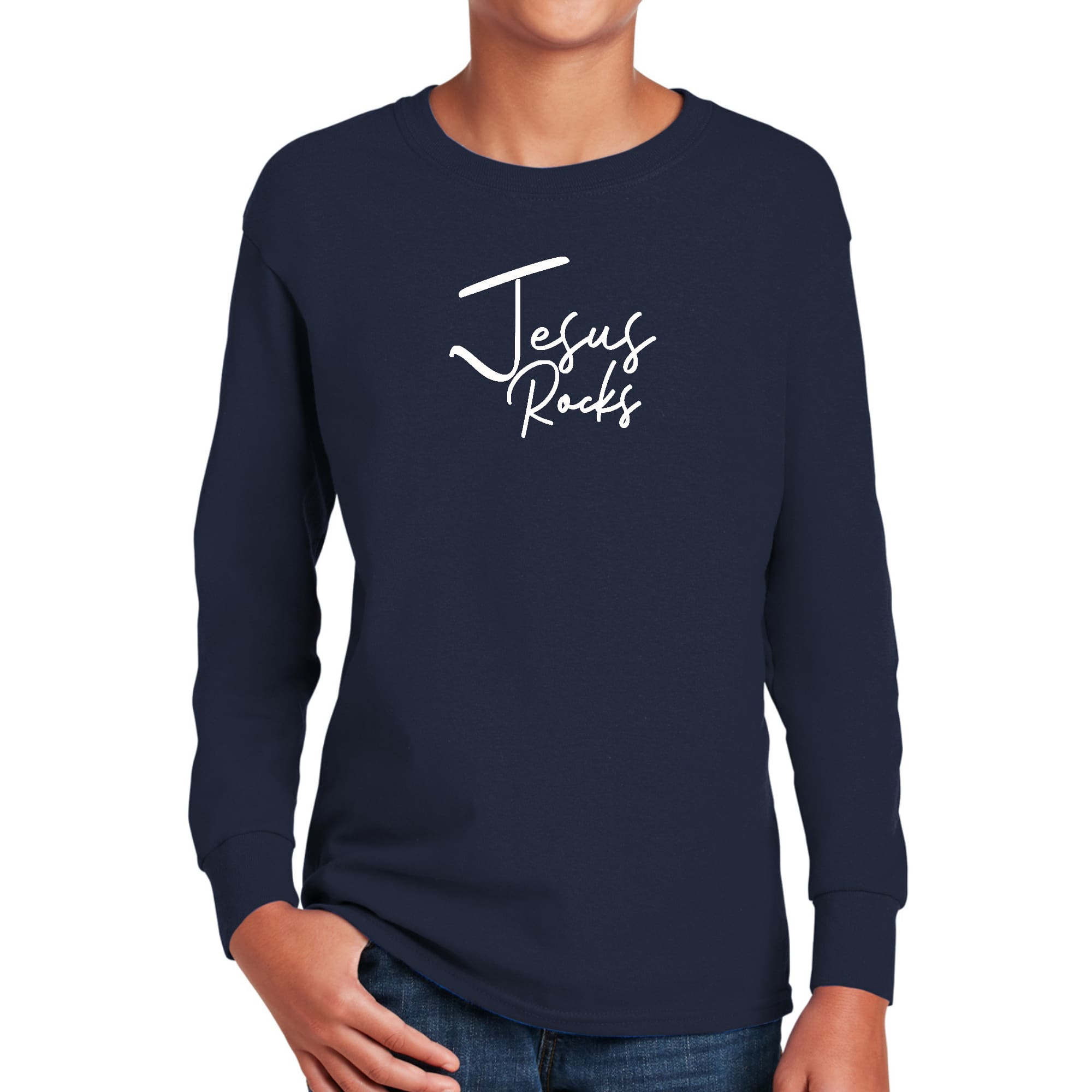 Youth Long Sleeve Graphic T-shirt, Jesus Rocks Print-1