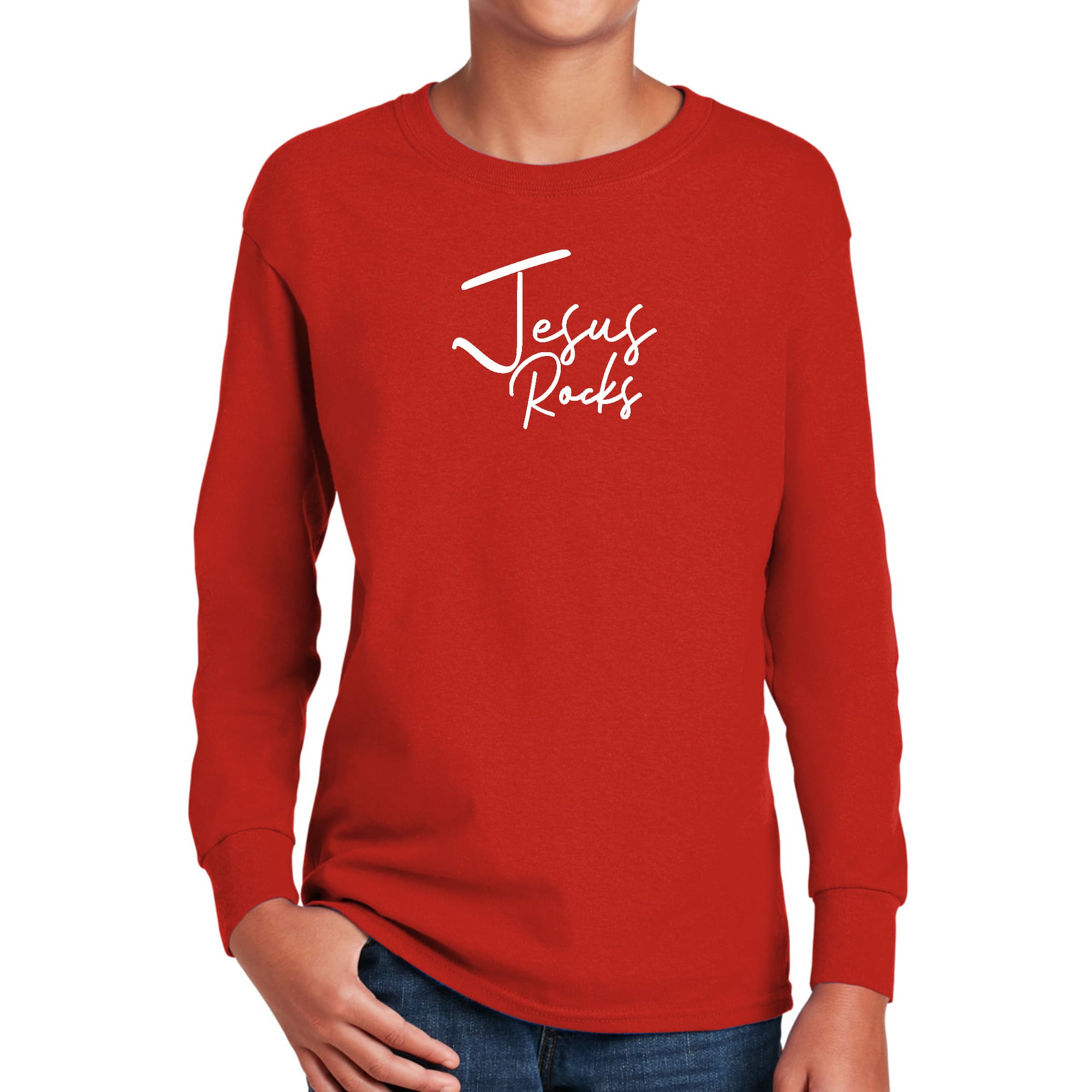 Youth Long Sleeve Graphic T-shirt, Jesus Rocks Print-2