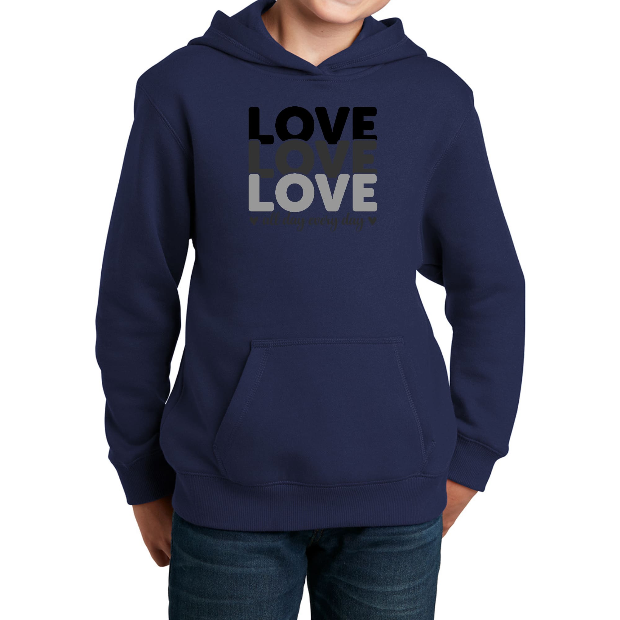 Youth Long Sleeve Hoodie Love All Day Every Day Black Print-1