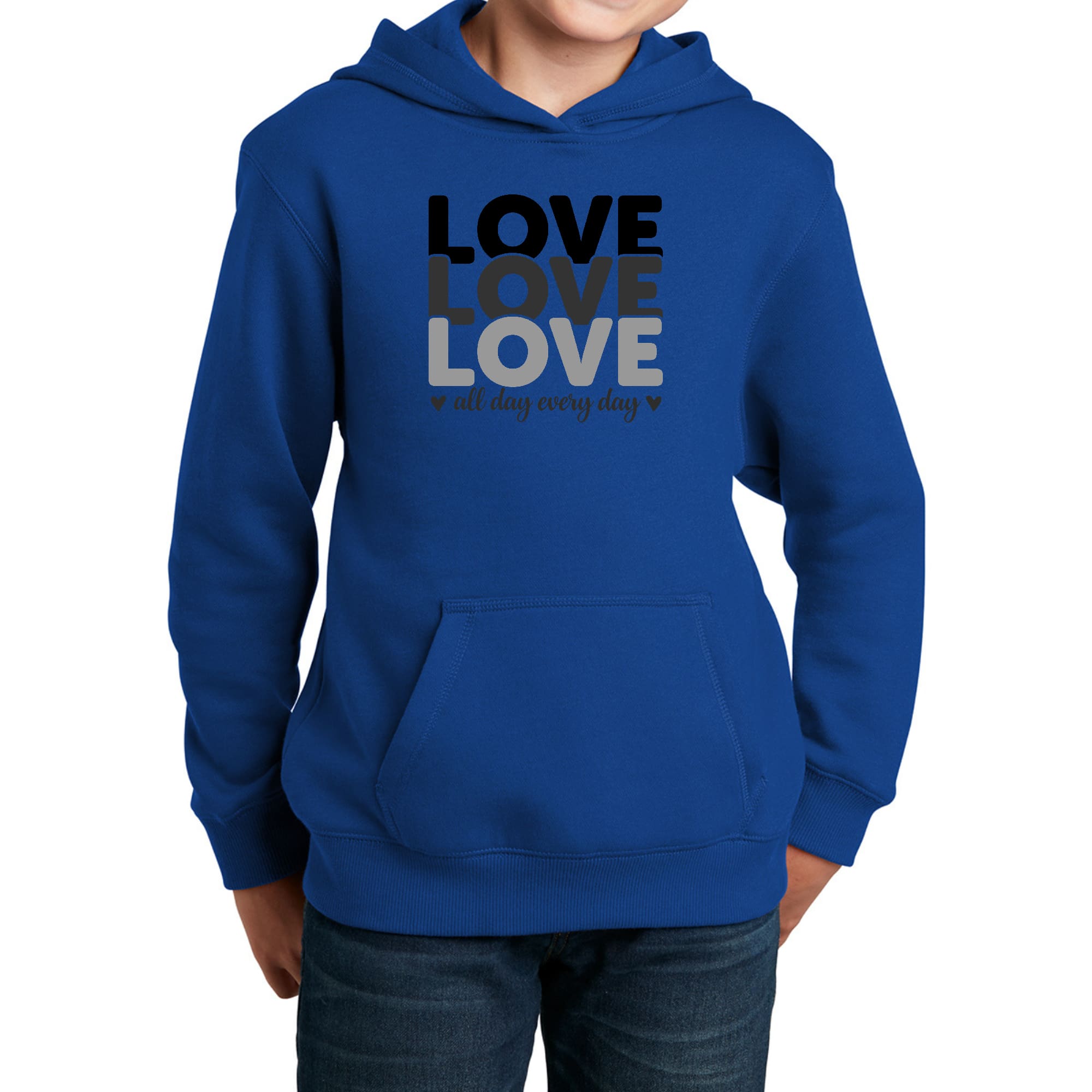 Youth Long Sleeve Hoodie Love All Day Every Day Black Print-3