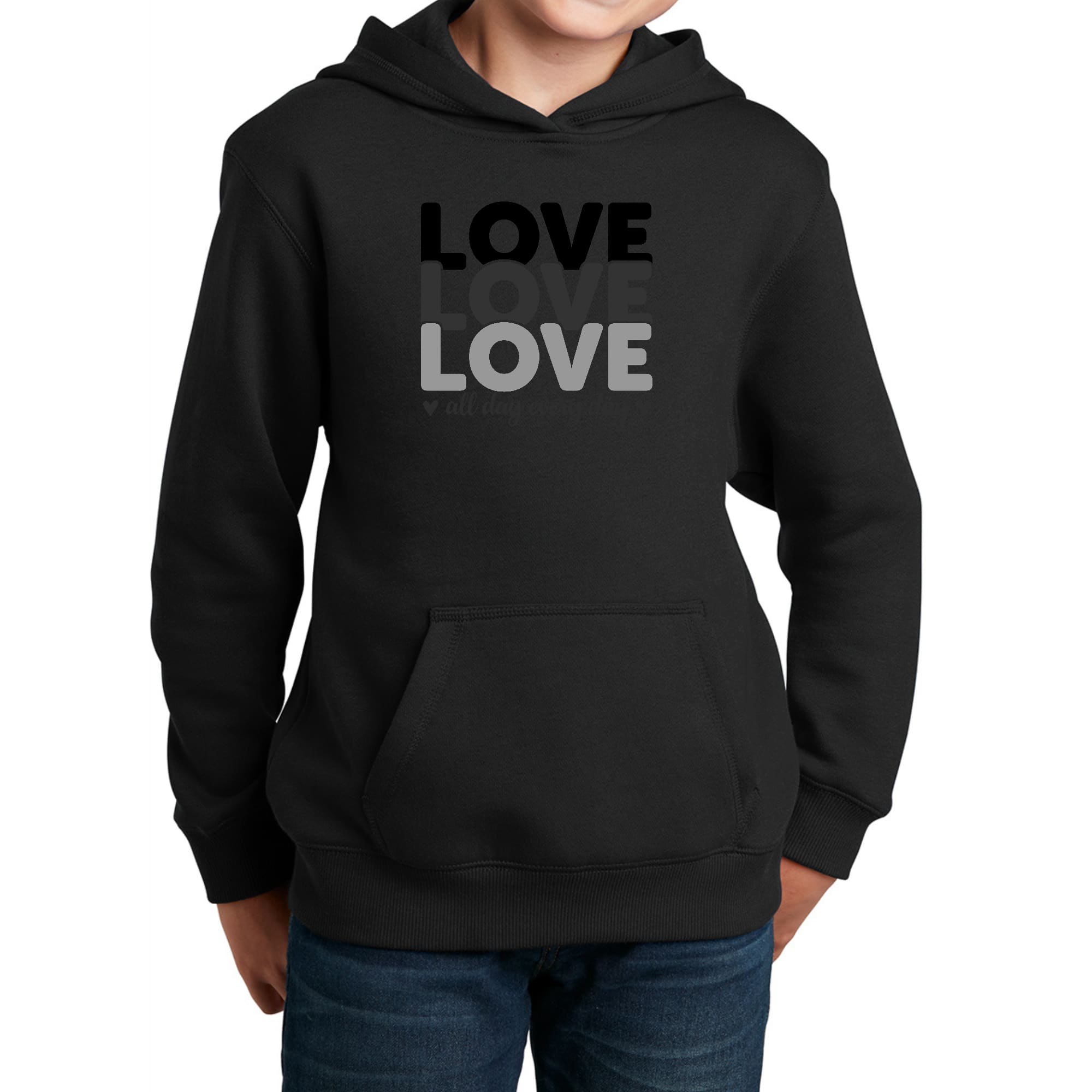 Youth Long Sleeve Hoodie Love All Day Every Day Black Print-0