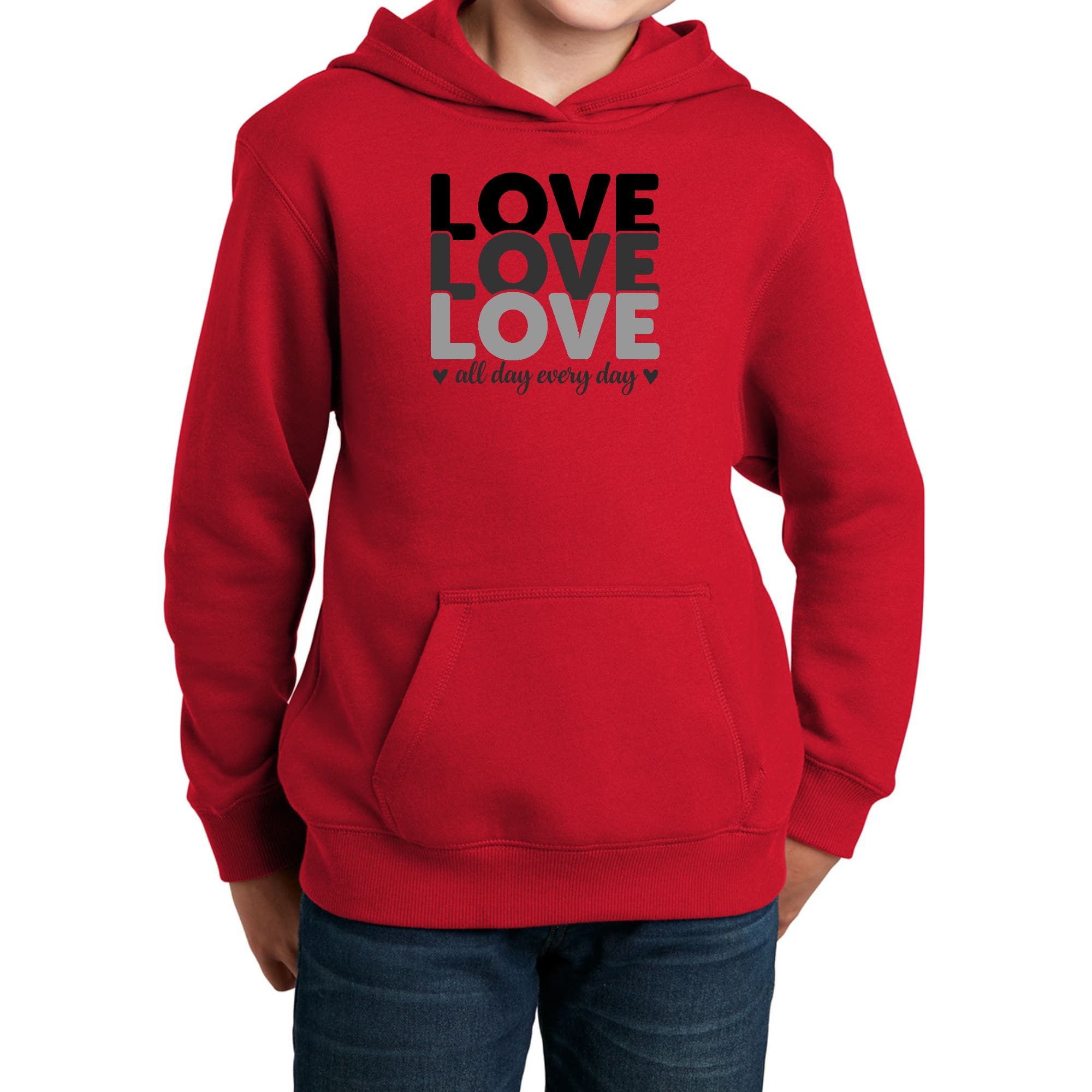 Youth Long Sleeve Hoodie Love All Day Every Day Black Print-2