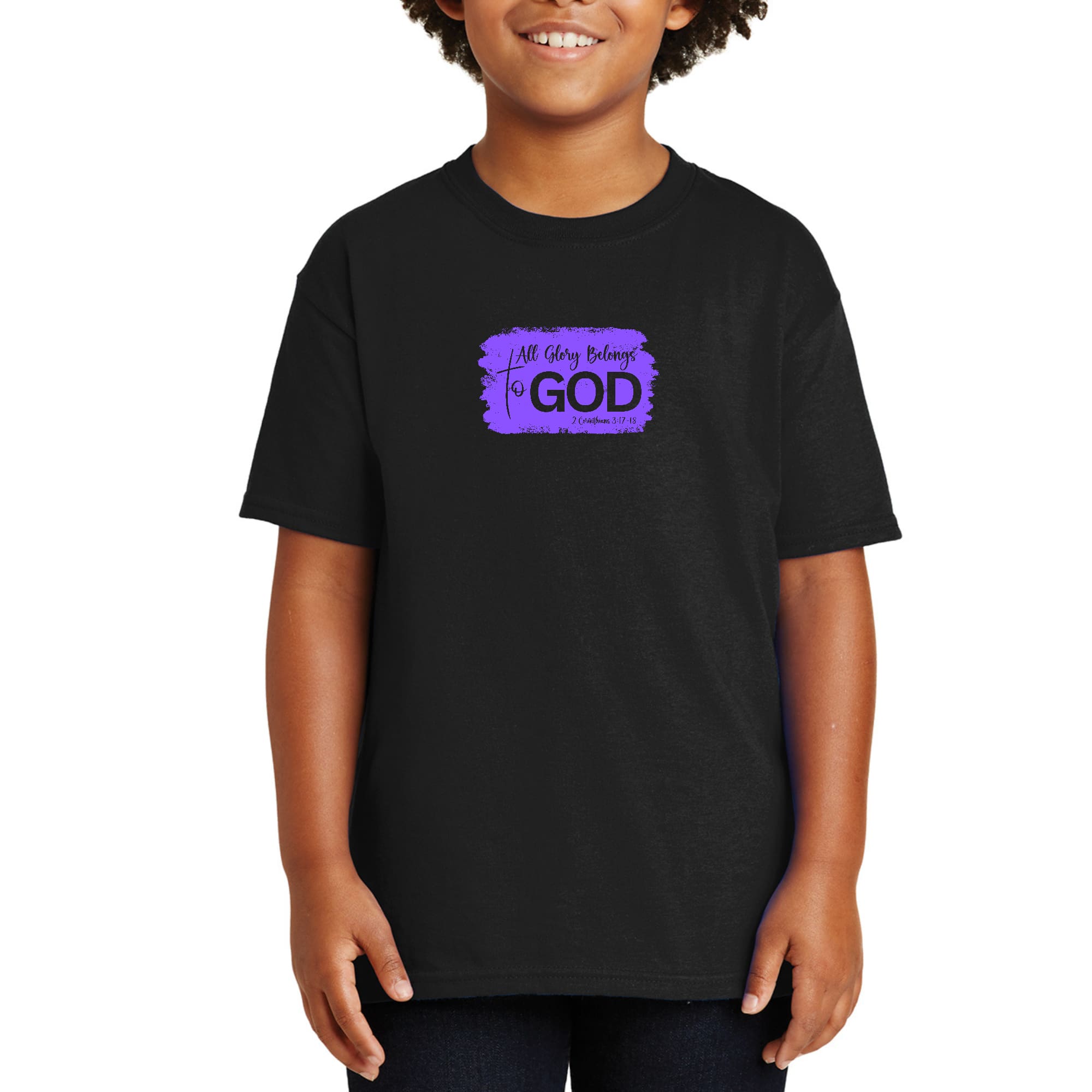 Youth Short Sleeve Graphic T-shirt, All Glory Belongs to God, Lavender-0