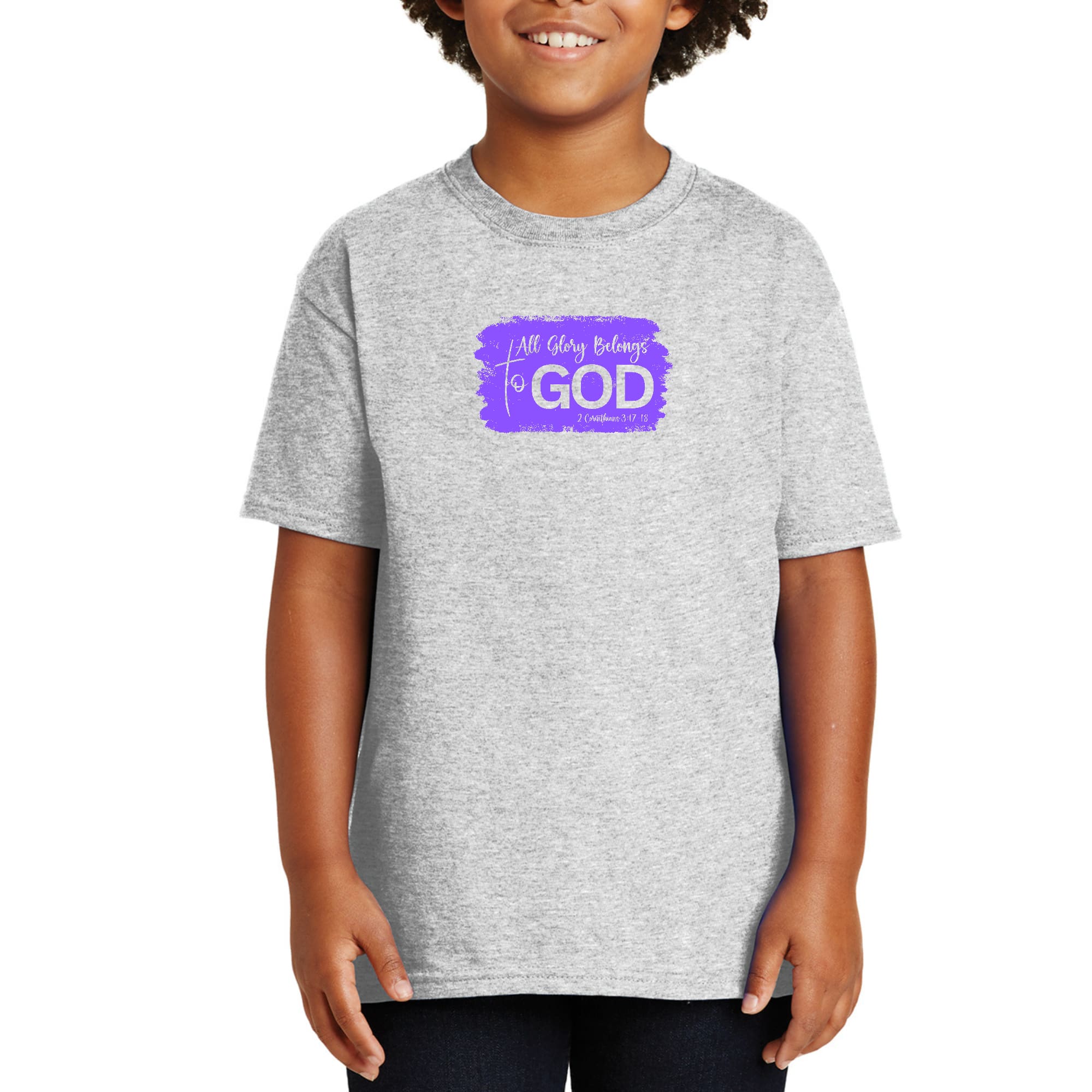 Youth Short Sleeve Graphic T-shirt, All Glory Belongs to God, Lavender-5