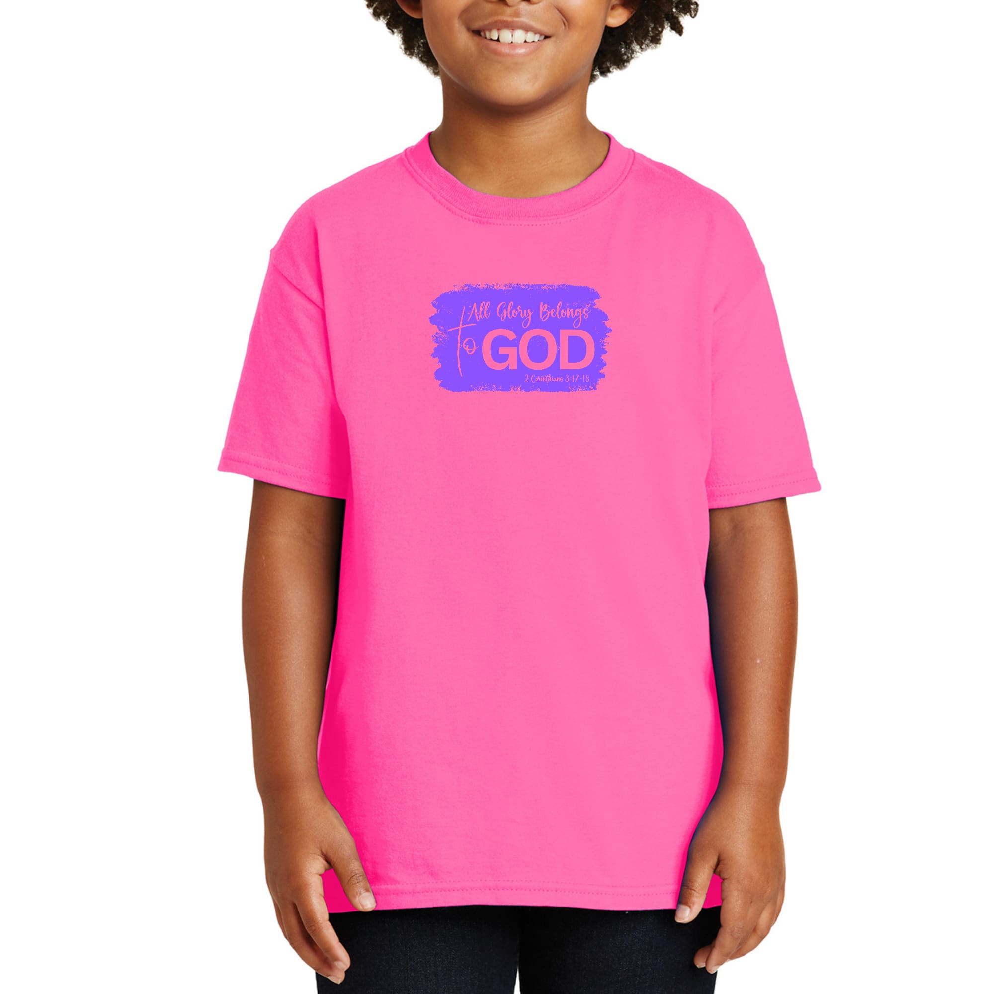 Youth Short Sleeve Graphic T-shirt, All Glory Belongs to God, Lavender-6