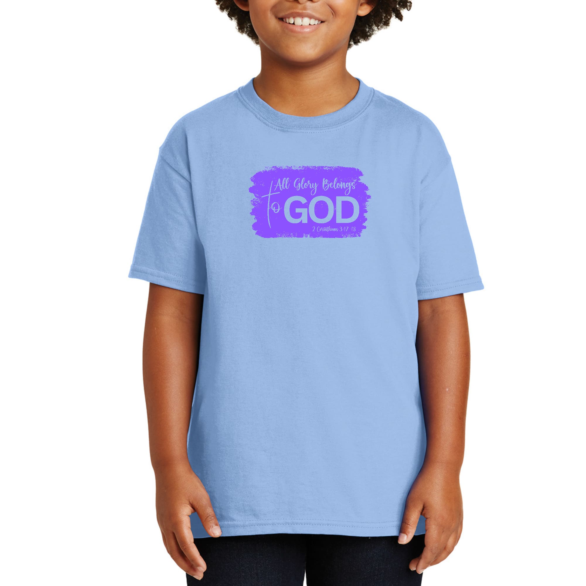 Youth Short Sleeve Graphic T-shirt, All Glory Belongs to God, Lavender-7