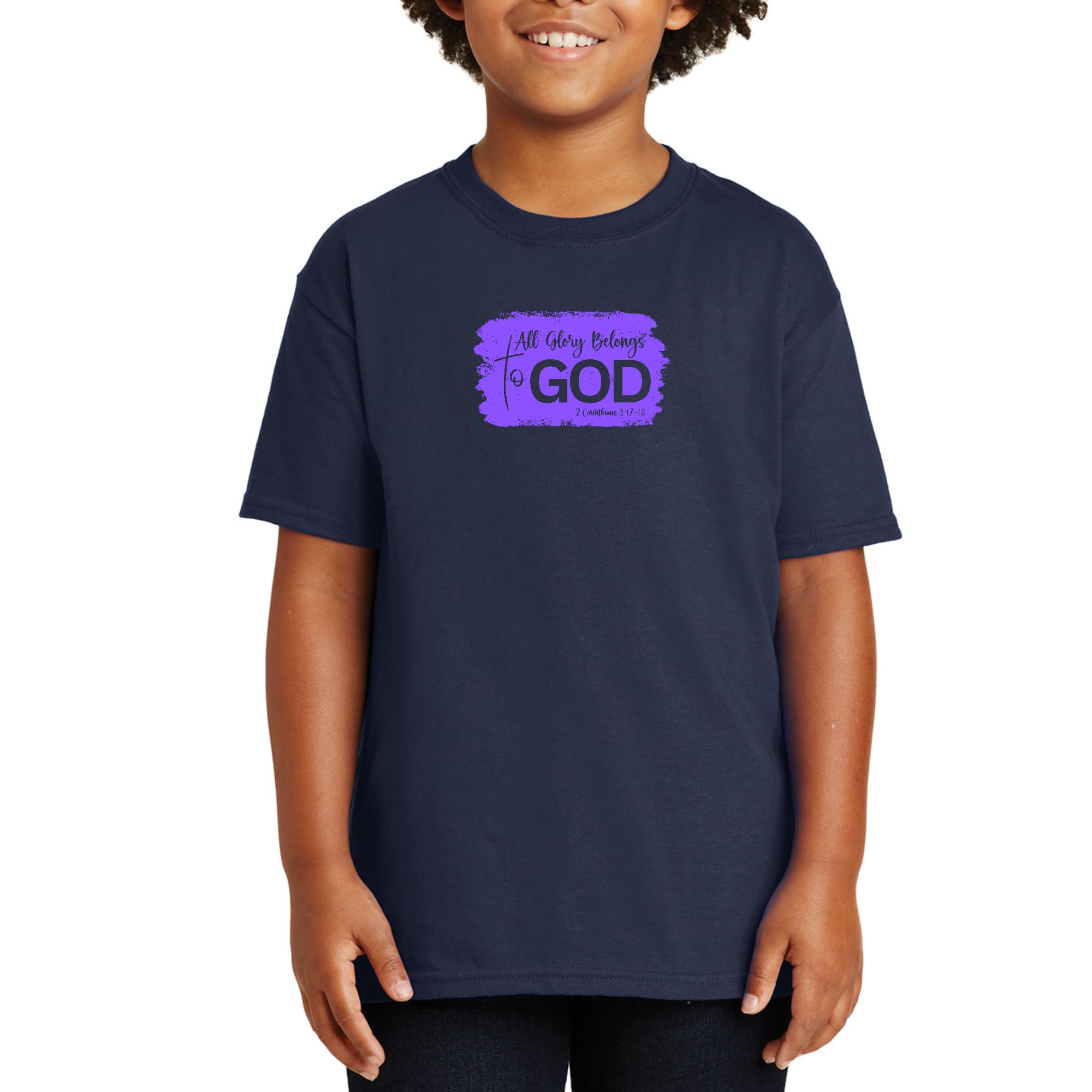 Youth Short Sleeve Graphic T-shirt, All Glory Belongs to God, Lavender-2