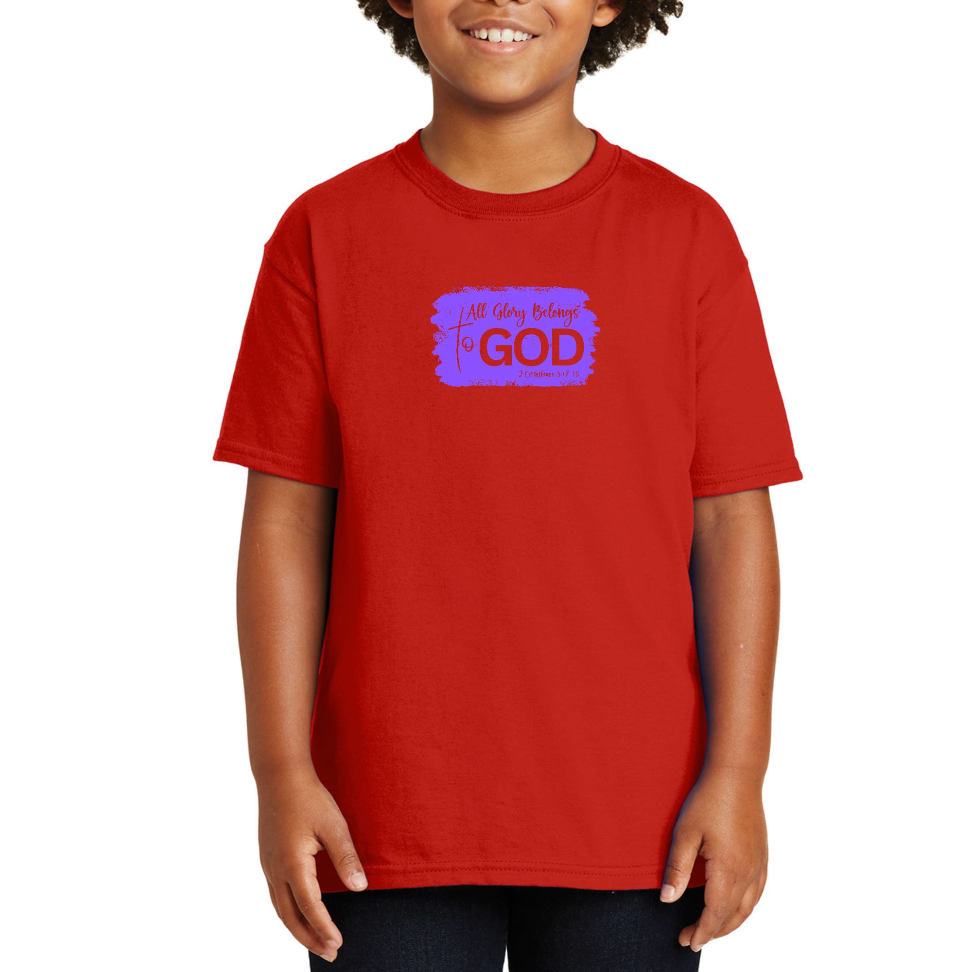 Youth Short Sleeve Graphic T-shirt, All Glory Belongs to God, Lavender-1