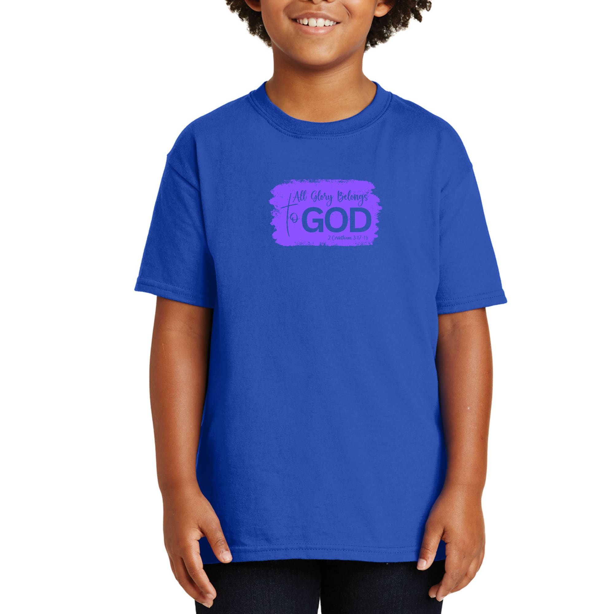 Youth Short Sleeve Graphic T-shirt, All Glory Belongs to God, Lavender-3