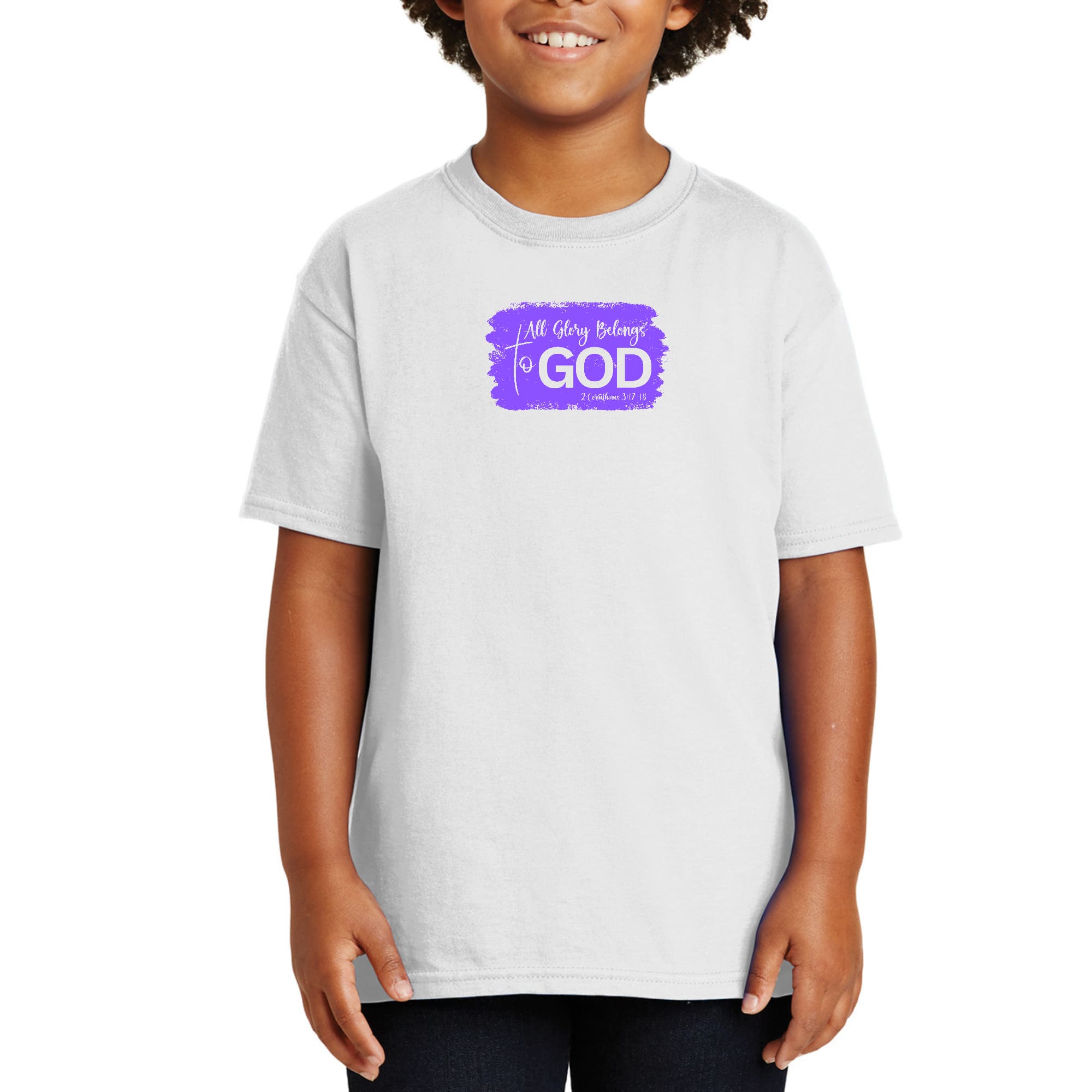 Youth Short Sleeve Graphic T-shirt, All Glory Belongs to God, Lavender-4