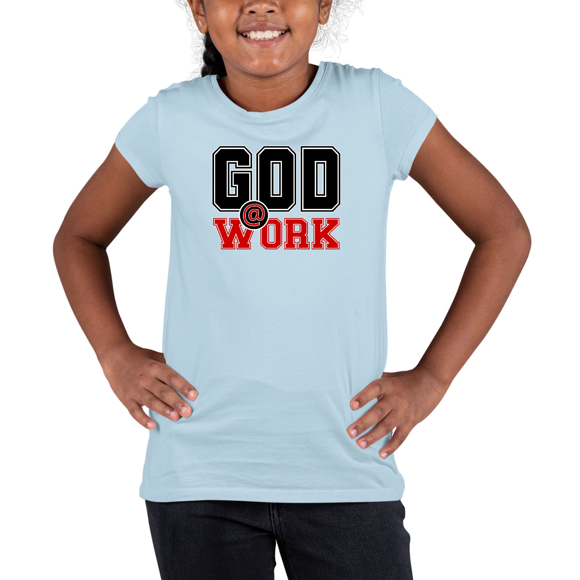 Youth Short Sleeve Graphic T-shirt God @ Work Black and Red Print-5