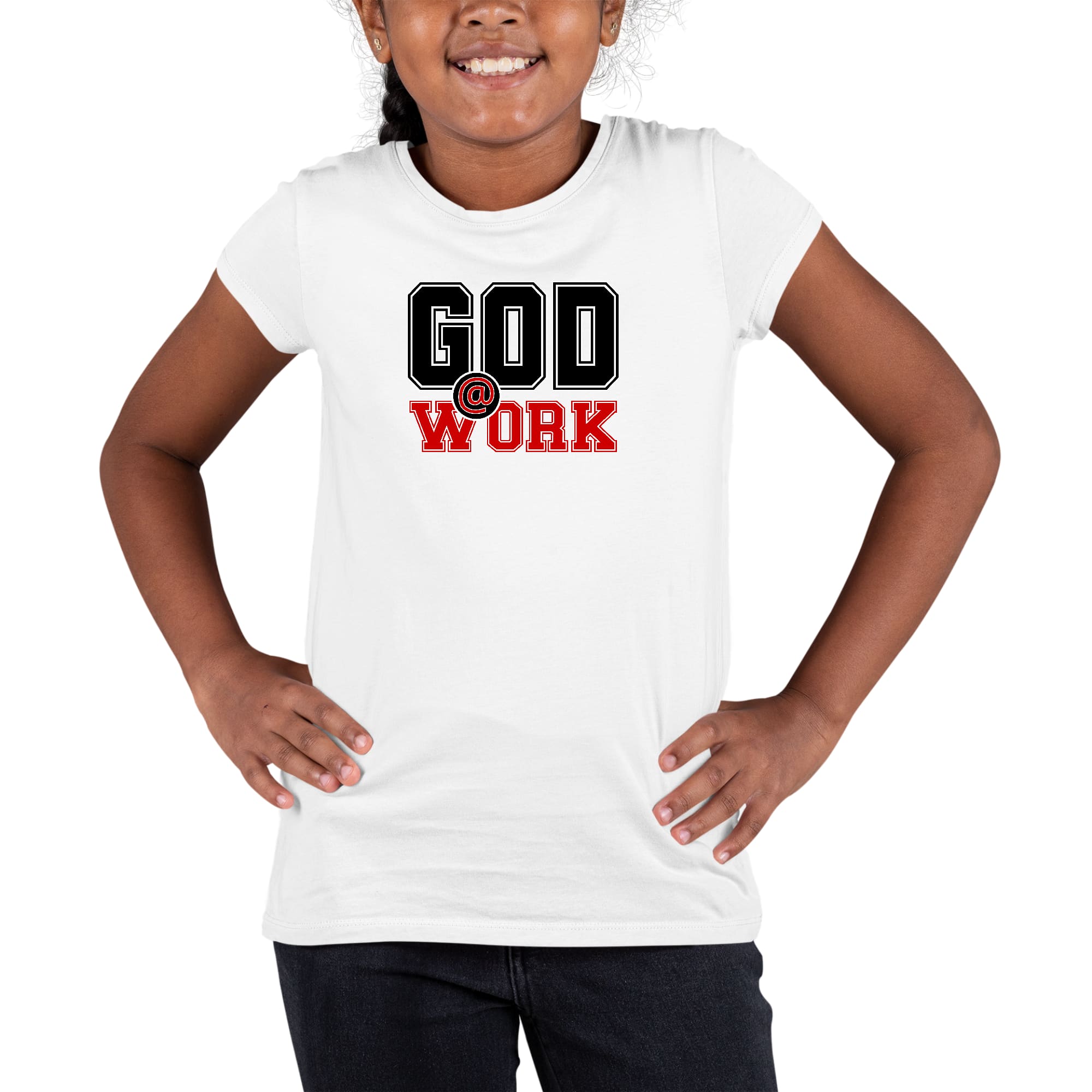 Youth Short Sleeve Graphic T-shirt God @ Work Black and Red Print-7