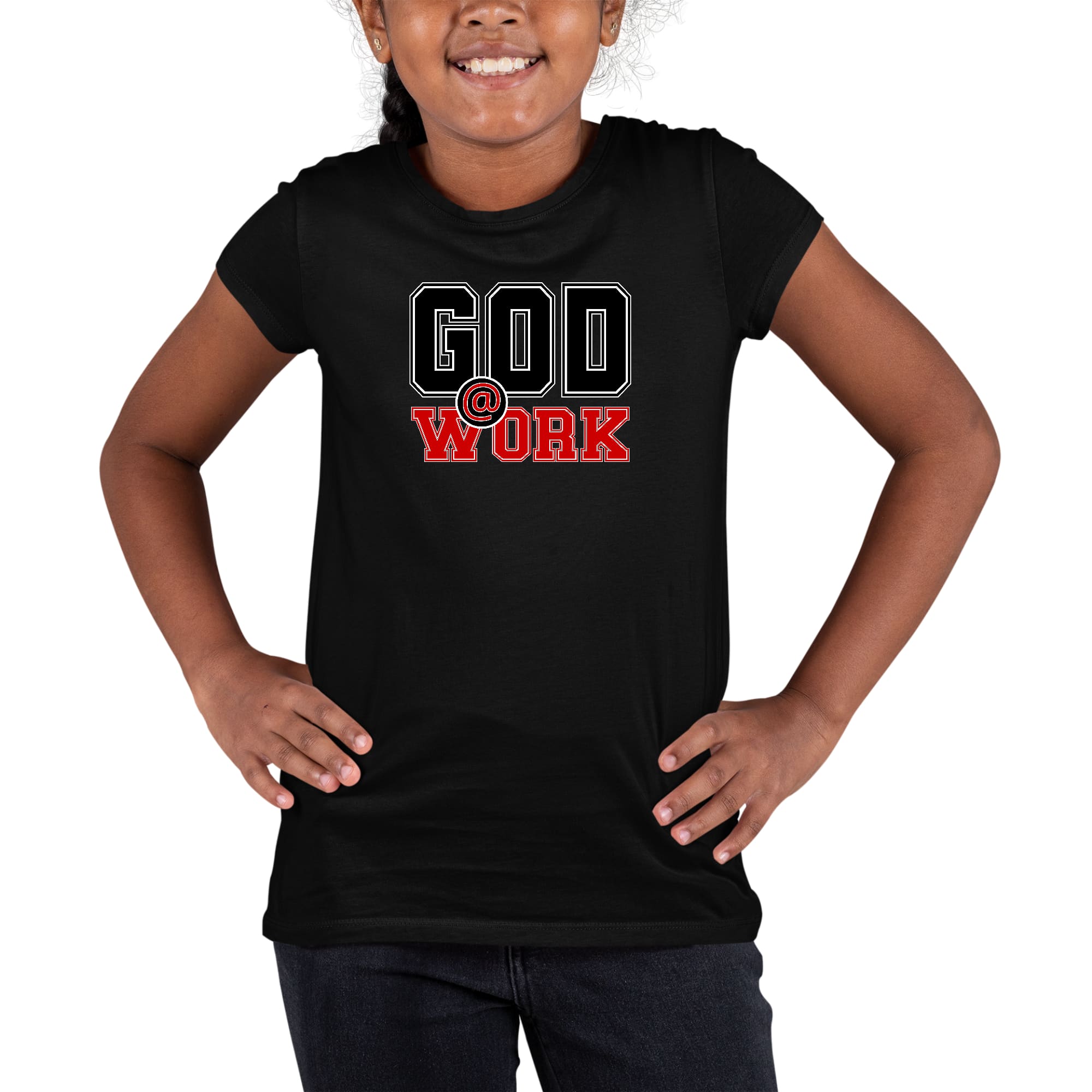 Youth Short Sleeve Graphic T-shirt God @ Work Black and Red Print-0