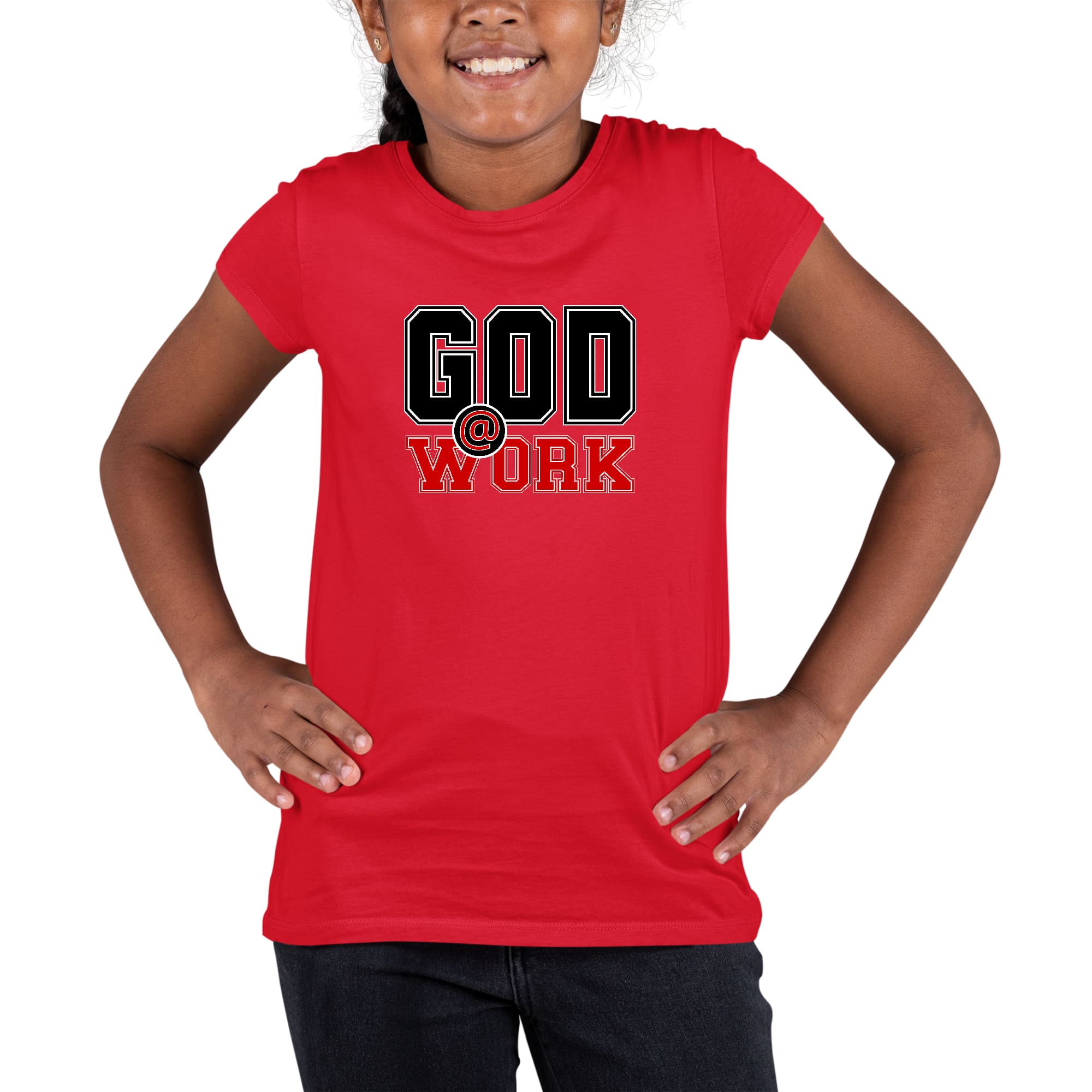 Youth Short Sleeve Graphic T-shirt God @ Work Black and Red Print-1