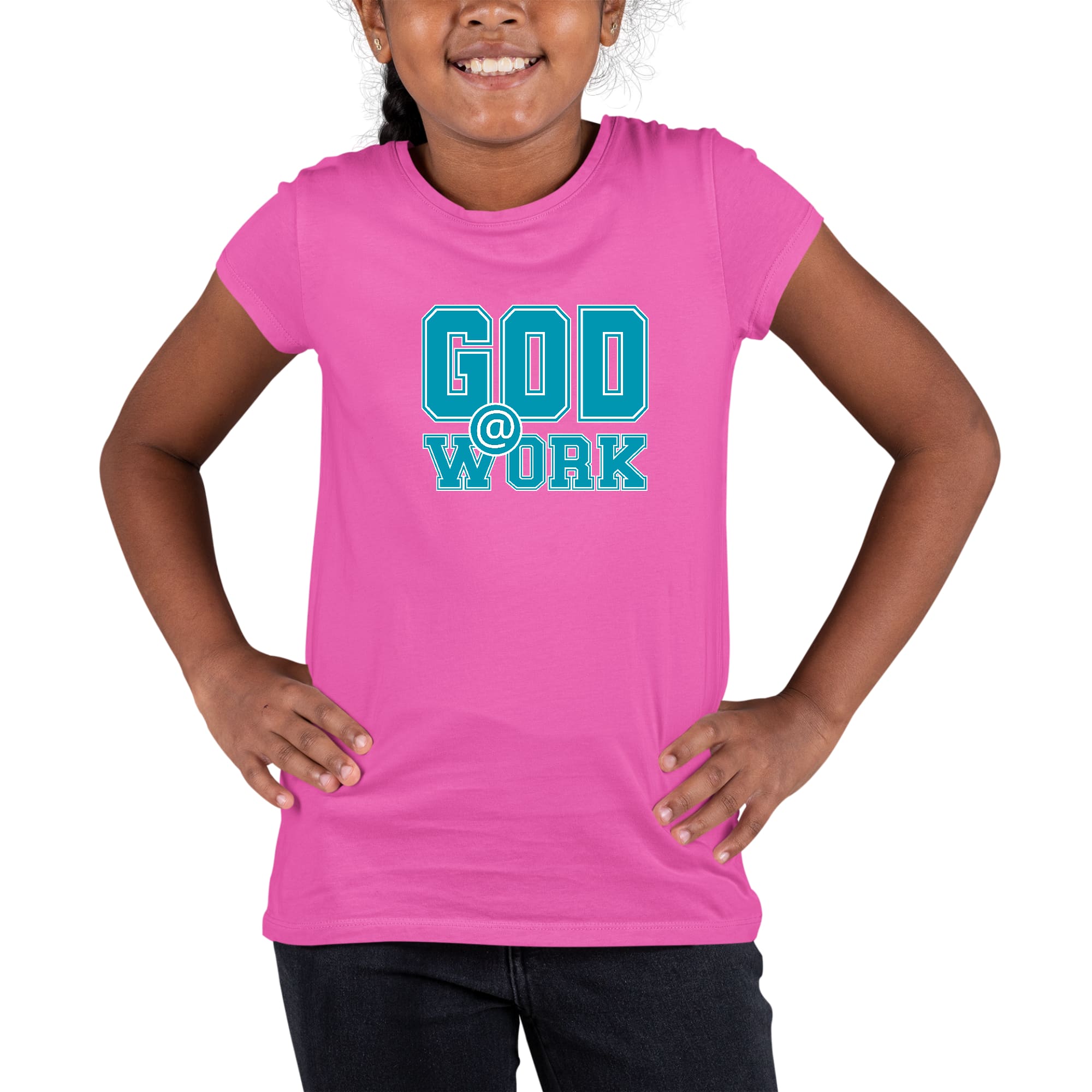 Youth Short Sleeve Graphic T-shirt God @ Work Blue Green and White-4