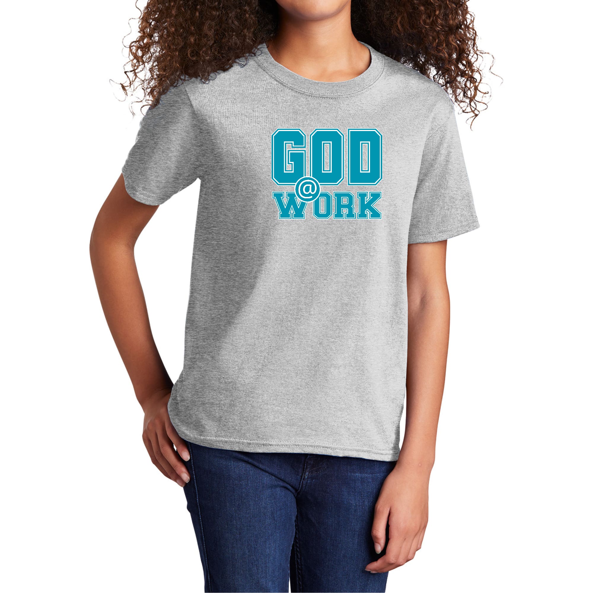 Youth Short Sleeve Graphic T-shirt God @ Work Blue Green and White-6