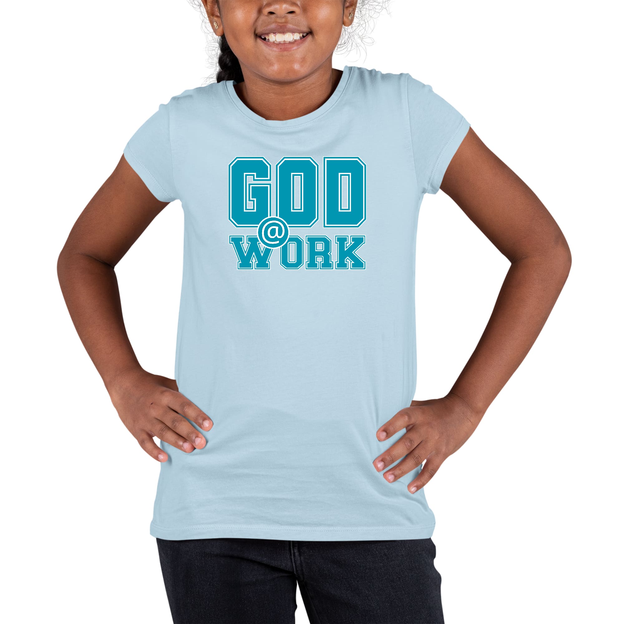 Youth Short Sleeve Graphic T-shirt God @ Work Blue Green and White-5