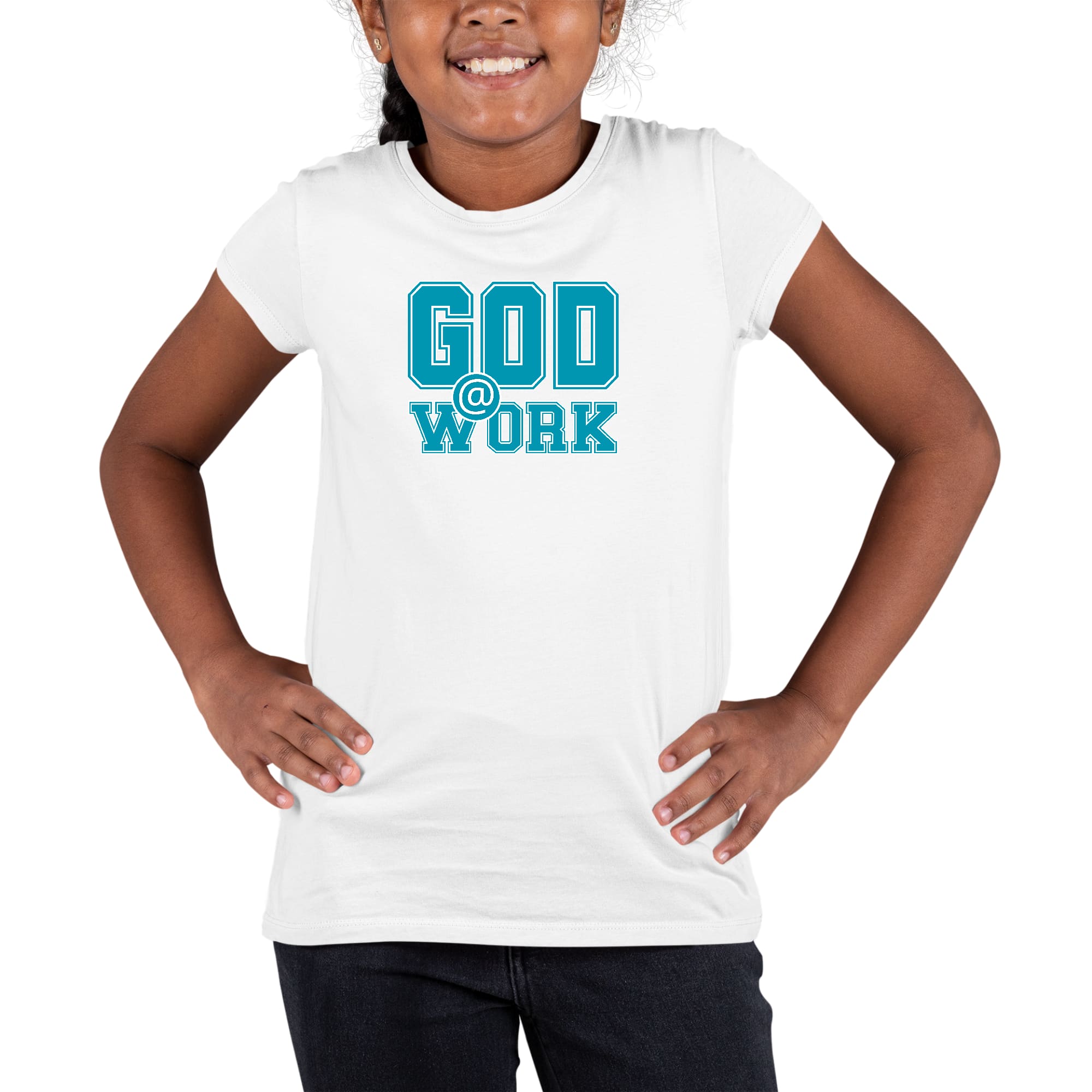 Youth Short Sleeve Graphic T-shirt God @ Work Blue Green and White-7